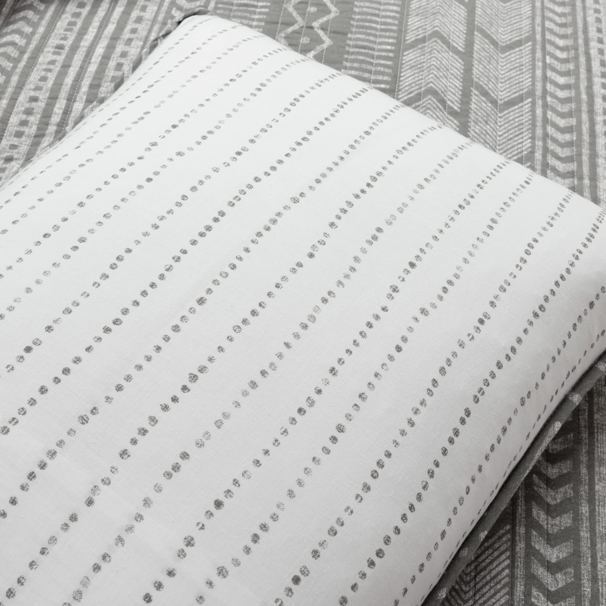 Lush Decor Hygge Geo Pattern Striped 3 Piece Quilt Bedding Set, King, Charcoal