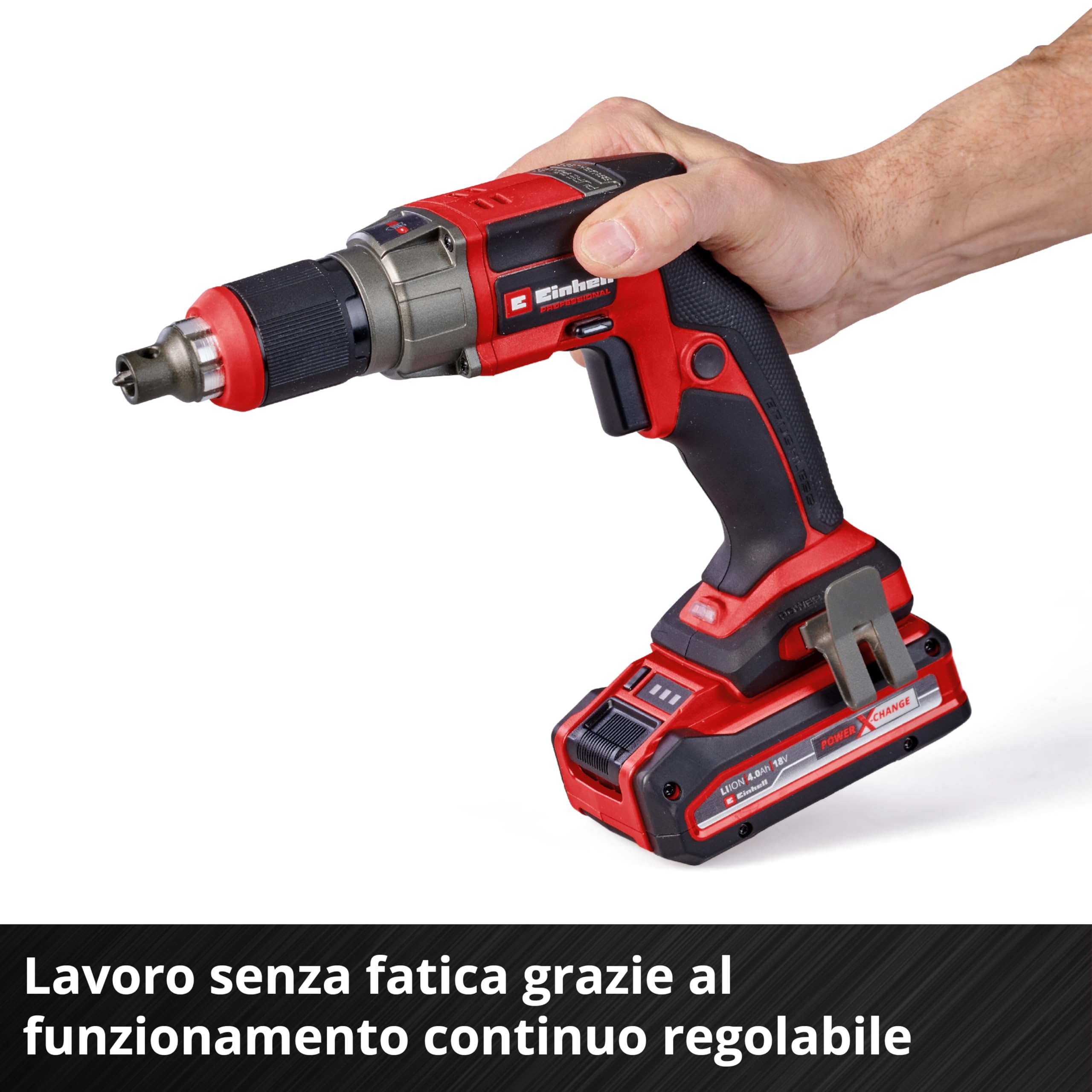 Avvitatore per cartongesso Einhell Professional TP-DY 18 Li BL + caricatore Power X-Change (18 V, Brushless, arresto di profondità, esercizio in continuo, incluse 2 punte, E-Case, batteria esclusa)