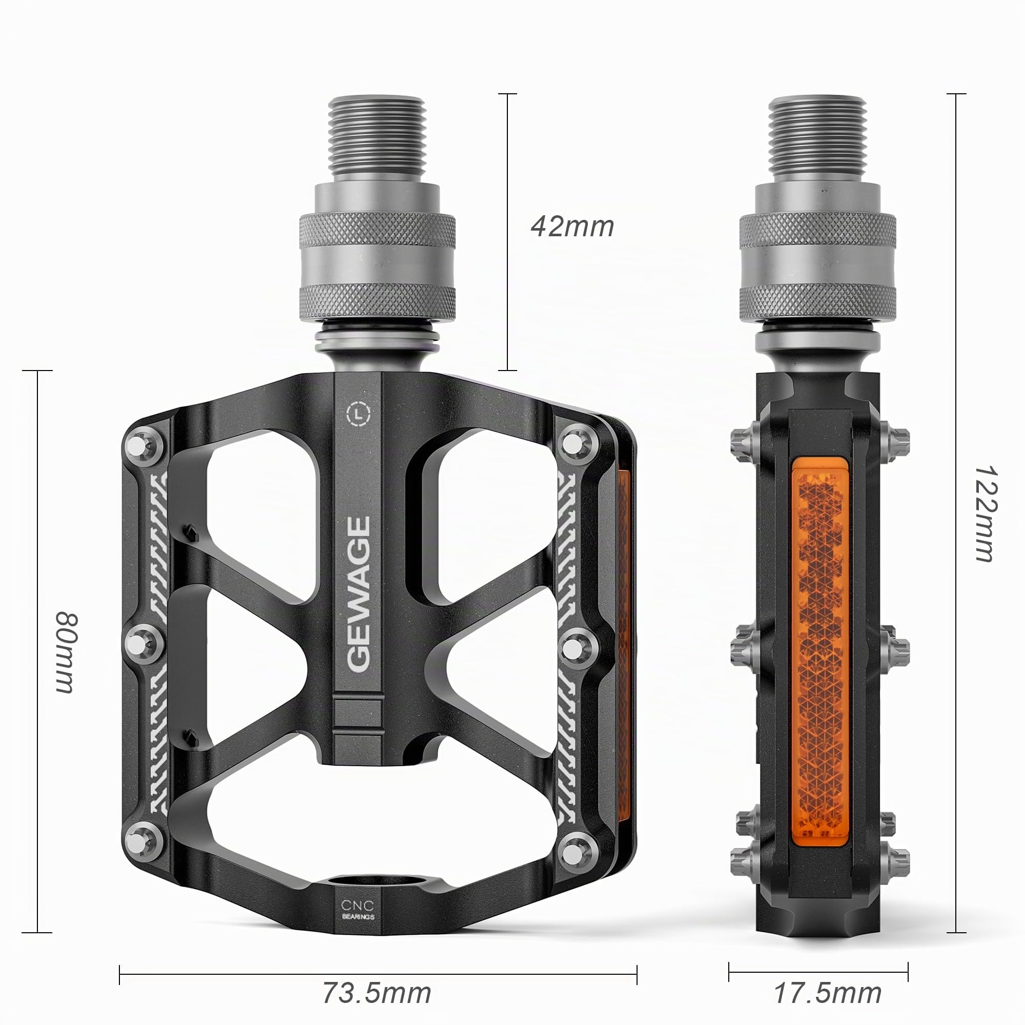 GEWAGE Pedali da bicicletta a sgancio rapido 9/16" – Pedale piatta in alluminio CNC rimovibile con 8 pin antiscivolo e catarifrangenti per bici pieghevoli, fixie, singlespeed e bici da città
