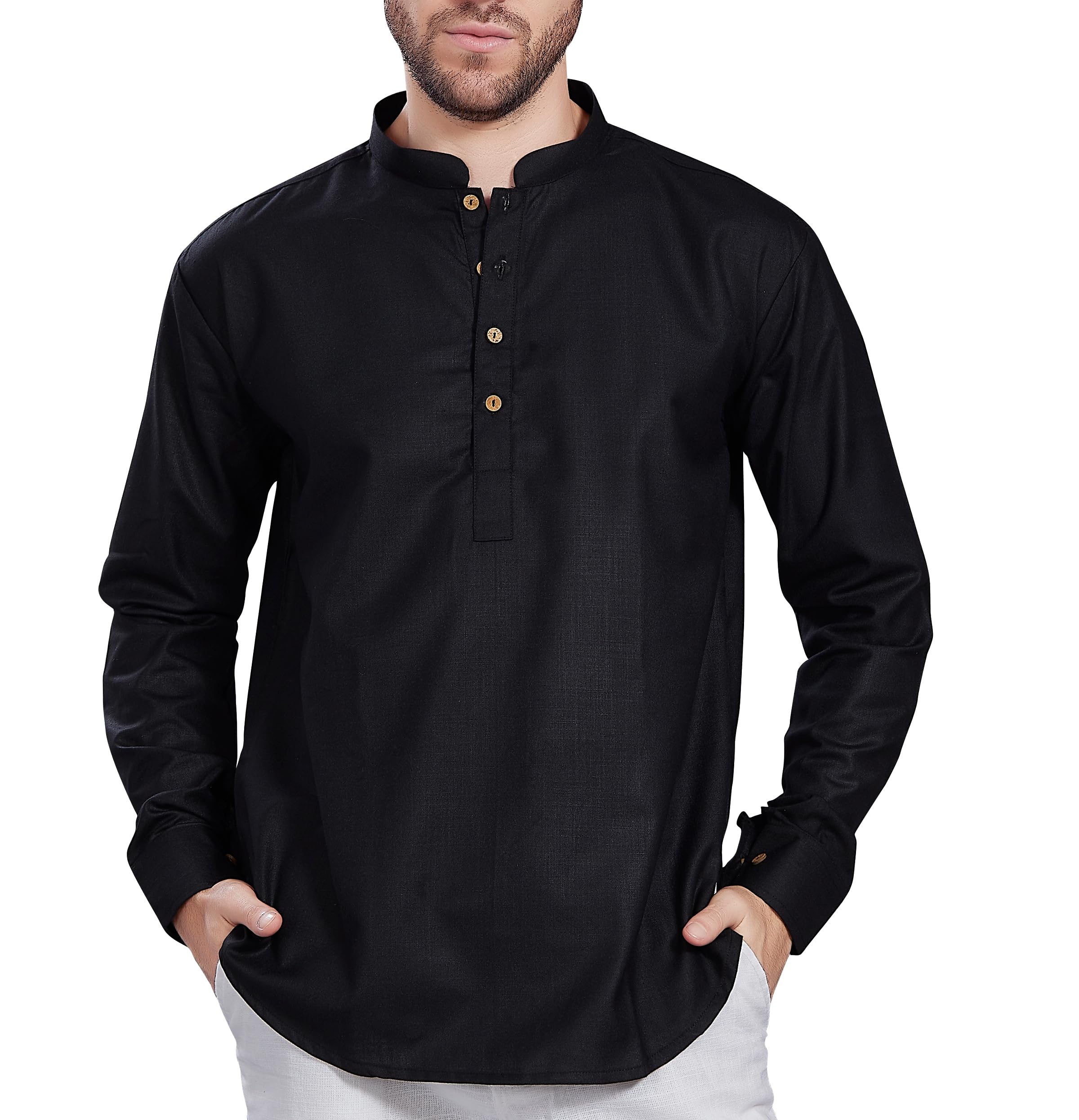 Divisive Men's Cotton Relaxed Fit Short Kurta (Dkrt845_Xl_Black)