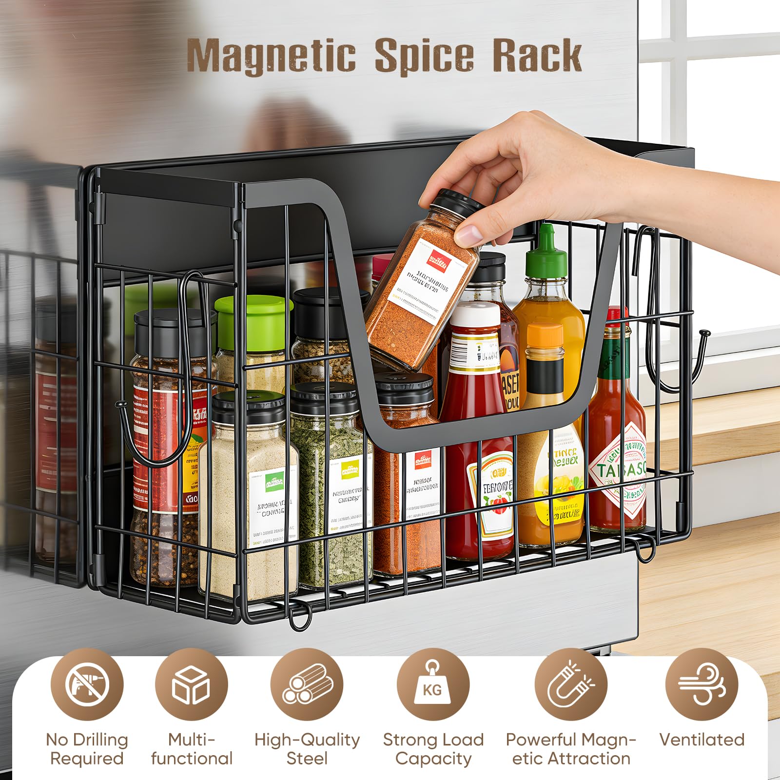 Scaffali Magnetici per Frigorifero, 2 Pezzi Cestini per Frutta Magnetici Scaffale Magnetico per Frigorifero Scaffale da Cucina senza Trapano Scaffale per Spezie Magnetico