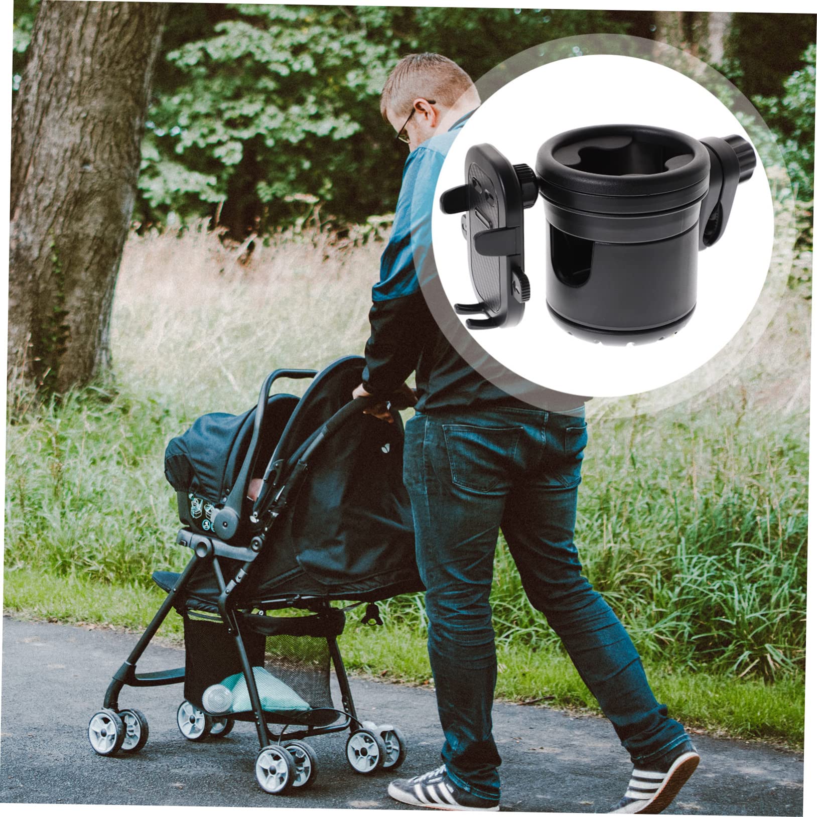 VICASKY Portabicchieri per Passeggino Nero in Plastica e Metallo, Adatto per Tazza o Borraccia, Fissaggio Sicuro Anti-rovesciamento per Uscita al Parco