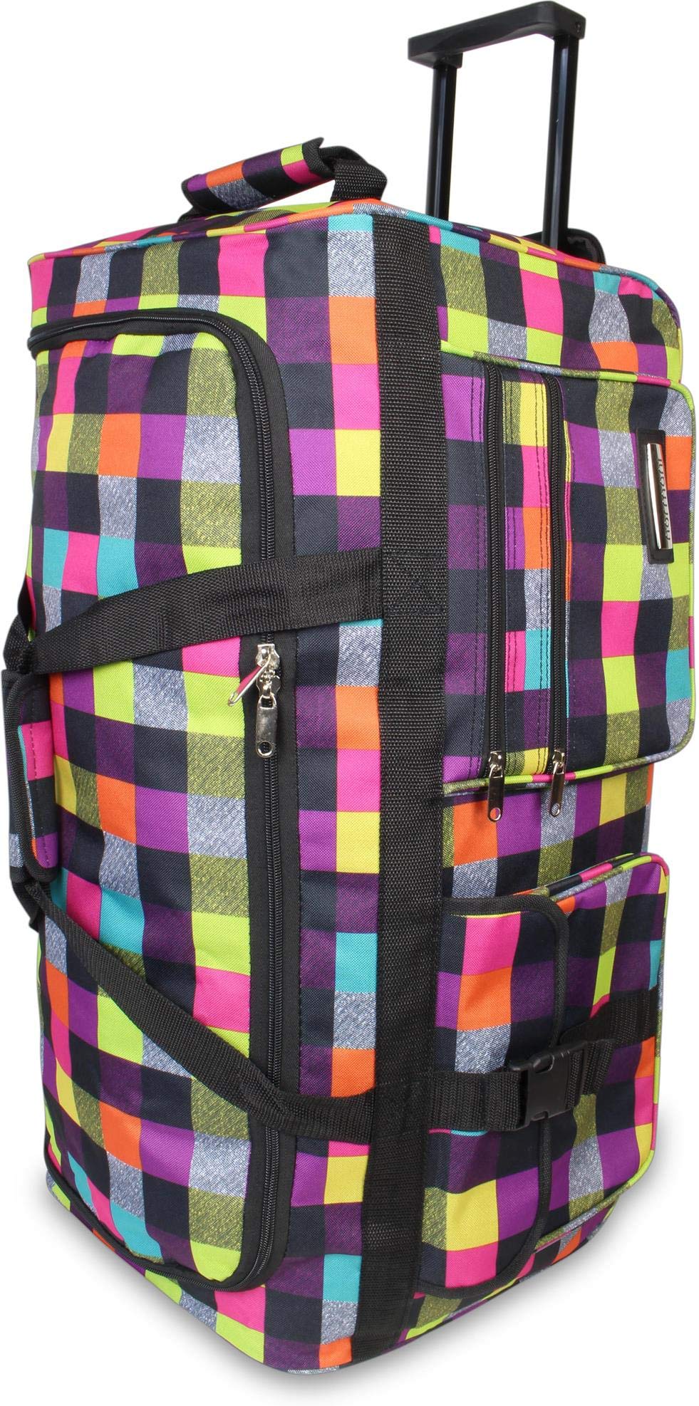 normani Leichte robuste Sport und Reisetasche 80-120 Liter - Trolley wasserabweisend reißfest leicht zu reinigen - 2 Rollen verstärkter Boden Schwarz/Lila/Gelb / 80 Liter XXL