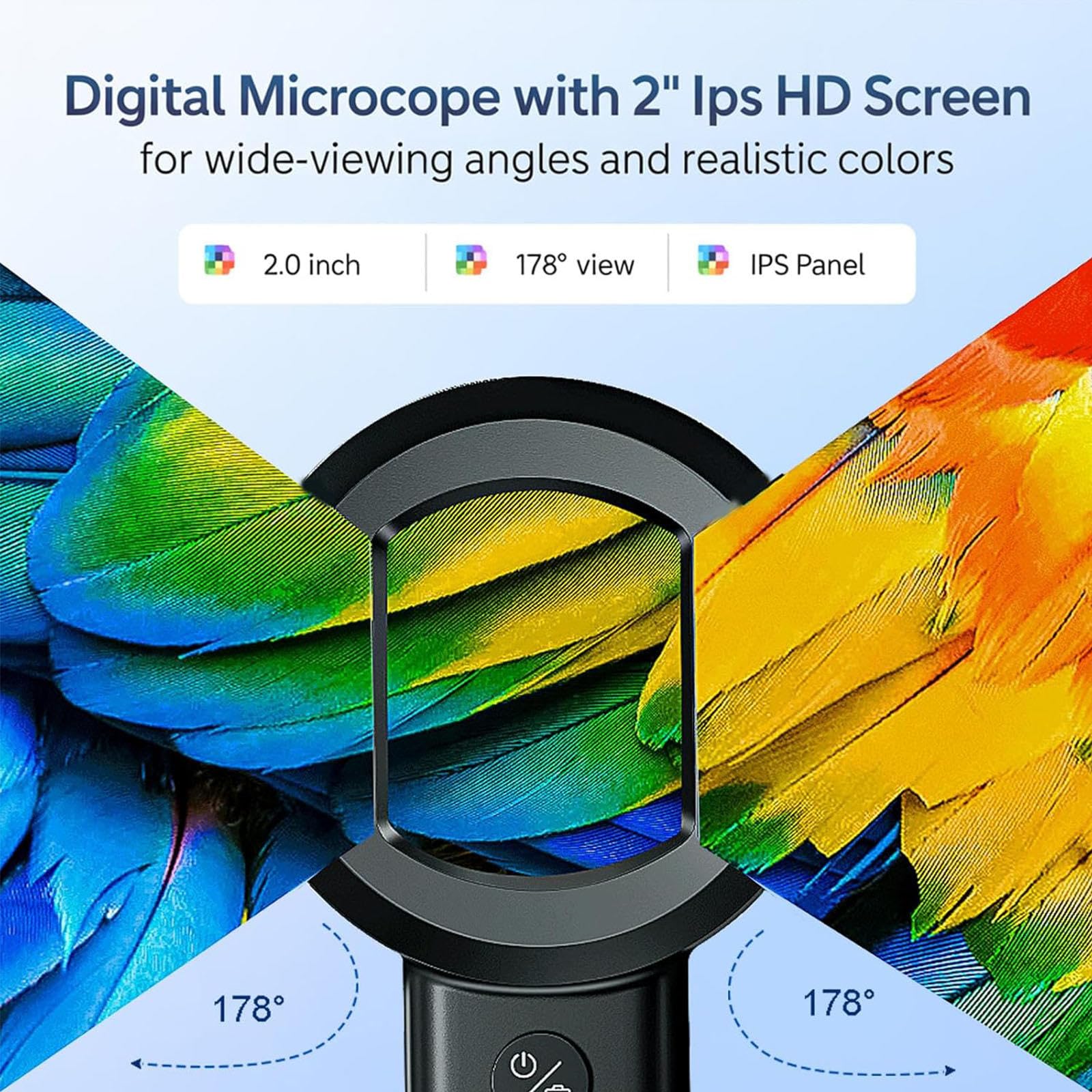 Microscopio Digital de Dermatoscopio de Mano, Analizador de Piel y Cuero Cabelludo Digital 100x con Cámara de 16MP, Pantalla LCD de 2 "para Folículo Piloso, Poro, Inspección de Cabeza Negra