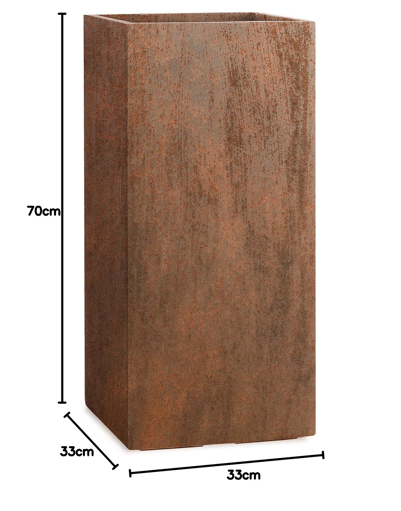Pflanzwerk® Pflanzkübel Fiberglas Tower Rost Braun 70x33x33cm XXL *Frostbeständig* *UV-Schutz* *Qualitätsware*