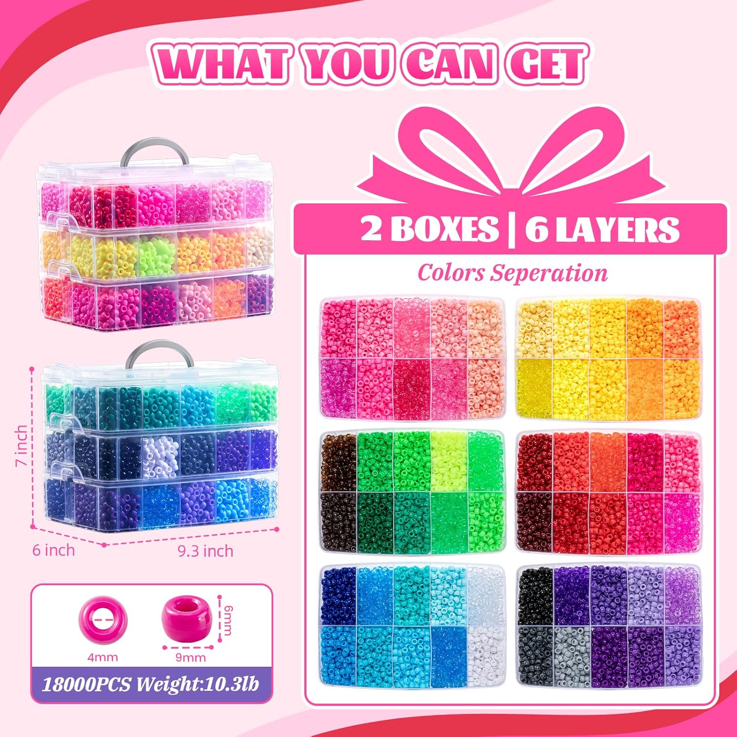 Umikk 18000 Pony Beads Bulk, 60 Colors Plastic 6x9mm Kandi Beads Bulk for Bracelets Making Hair Braiding Jewelry Making DIY Crafts (10.3LB, Shockproof Package)