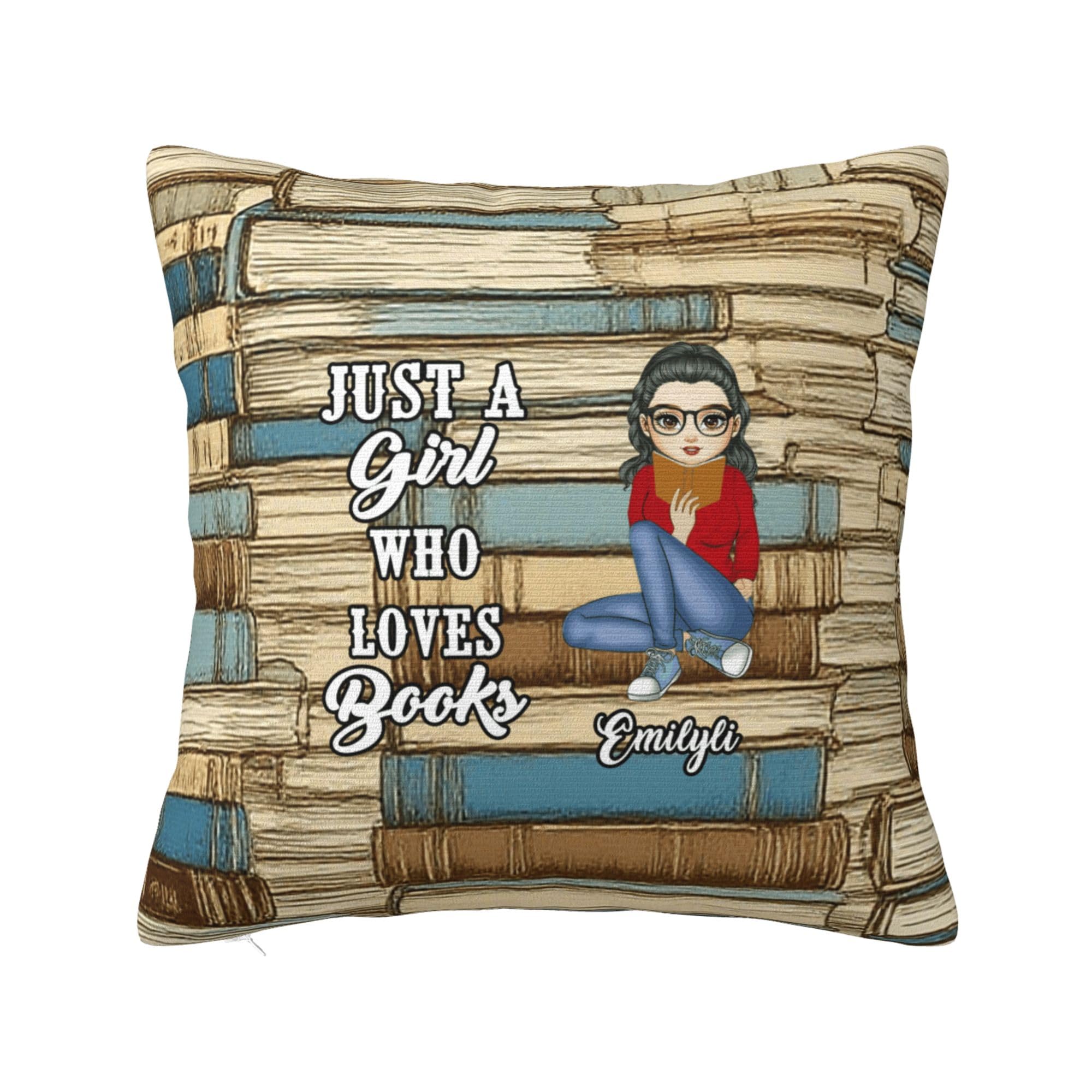 Hvnywmmg Personalized Just A Girl Who Loves Books Pillow Covers,Custom Name Cushion Cover Book Lovers Gifts Pillowcase Decorative Pillows for Couch Readers Bookworms Librarians Gift