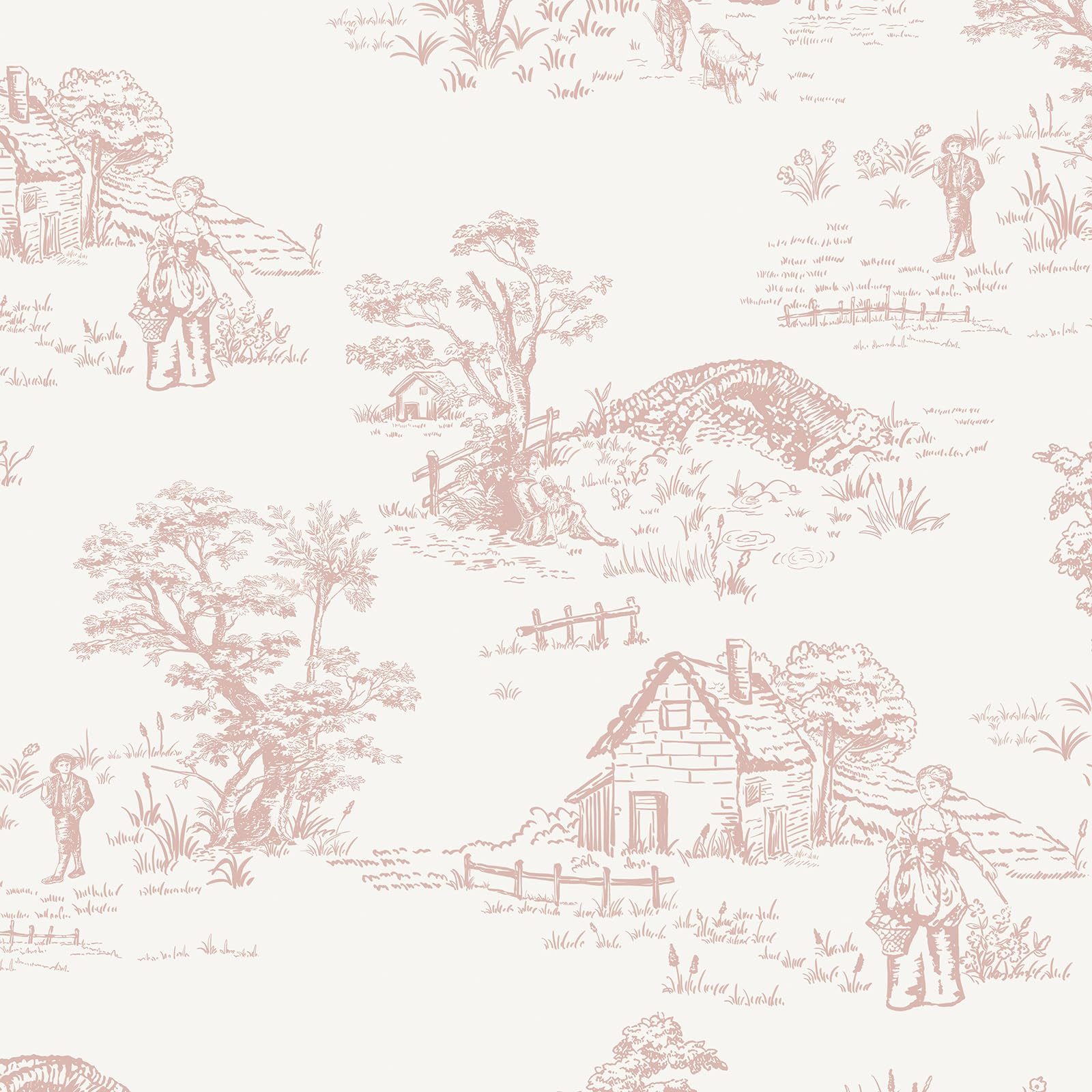 Papier peint autocollant rose et blanc 44x1000 cm pour meuble vintage