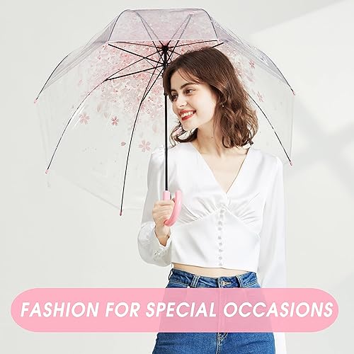 Miniatura 3 de Paraguas para lluvia Kung Fu Smith semiautomático transparente flor forma de cúpula burbuja Rosado LYSB017GYAHO6-SPRTSEQIP