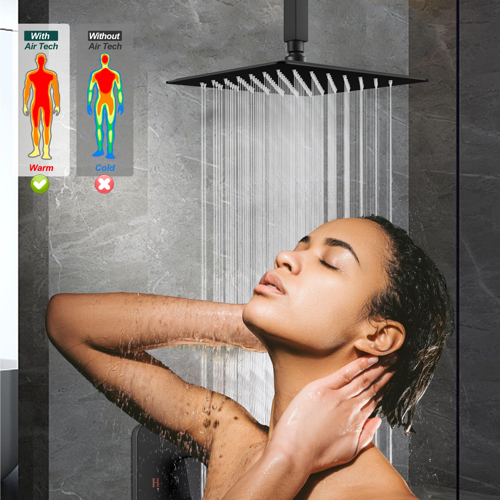 Juego de grifo de ducha cuadrado de acero inoxidable para baño, sistema de ducha de lluvia con una manija, kit de molduras de ducha de una sola función con válvula áspera, rosca macho, montaje 8