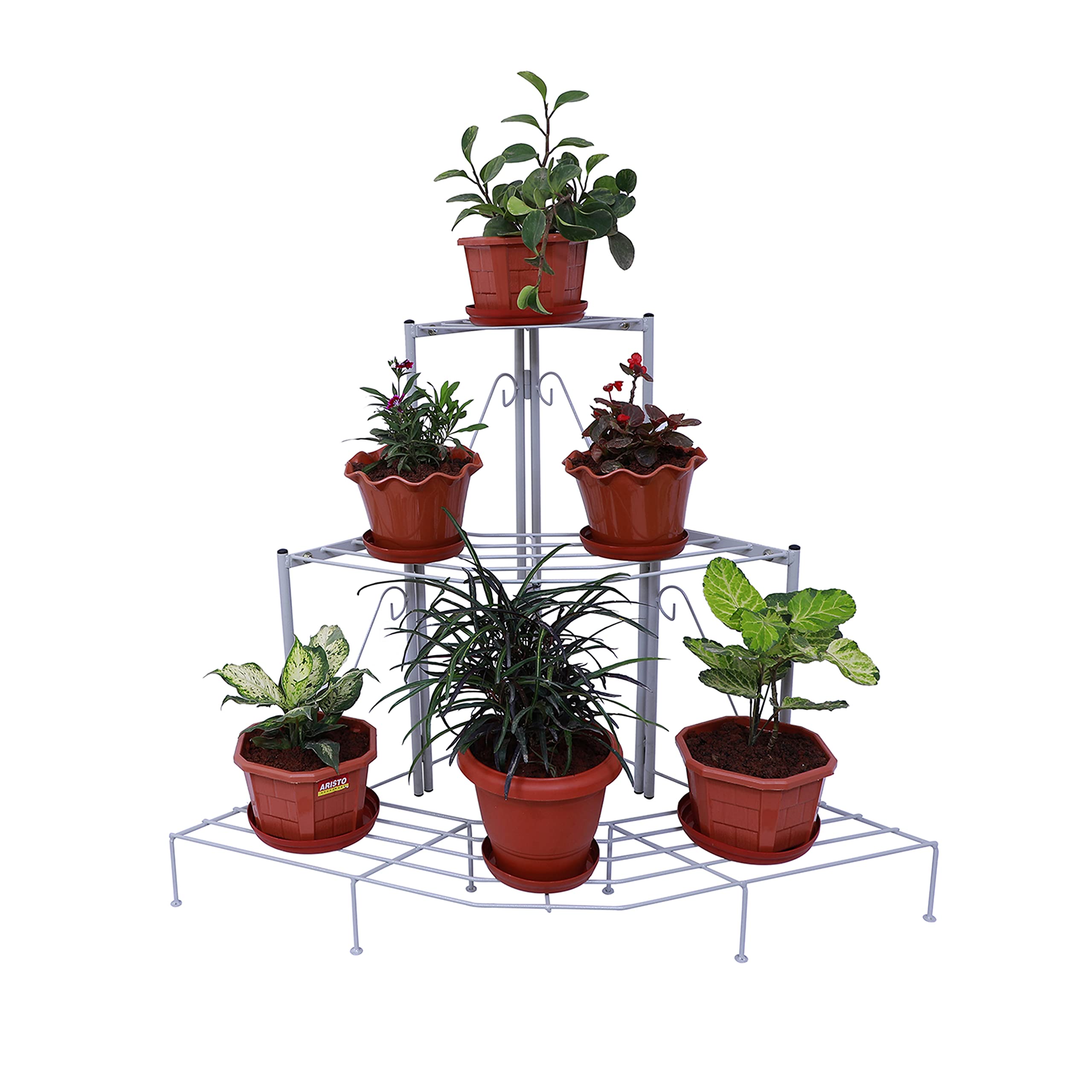 D&V ENGINEERING - Creative in innovation Metal Corner Plant Stand flower pot stand 3-Tier Rack Perfect for Patio Garden Balcony (Grey)