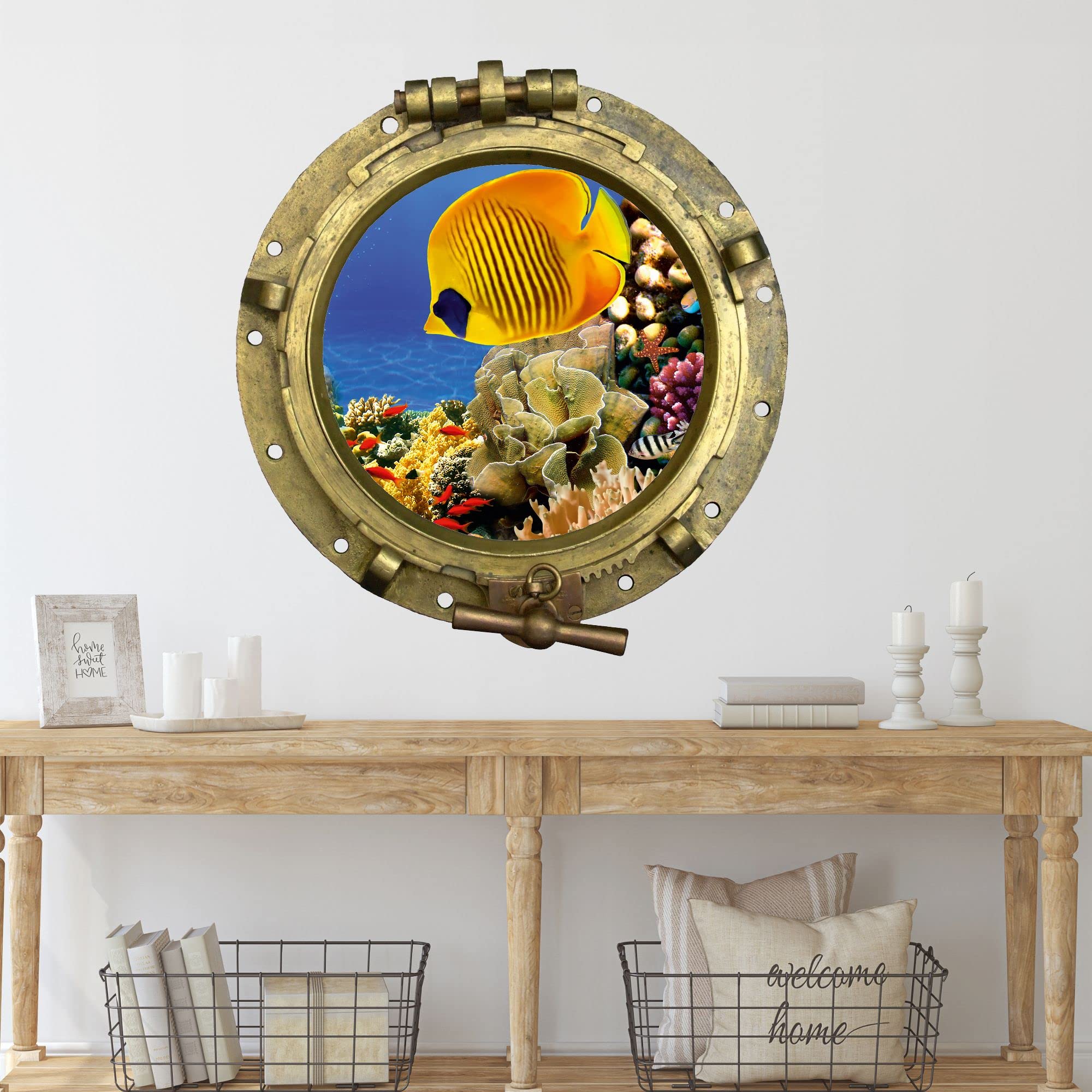 Wandtattoo Bullauge Mit Goldfischen – Maritime Deko Für Bad, Fliesen Oder Tür (57x57 Cm)