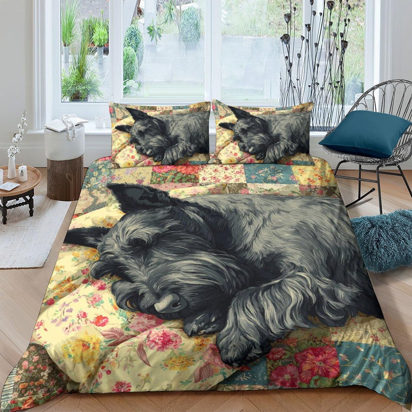 Ctjqhvkz Style-6 3D Printed Sleeping Dog Fitted Sheet Microfiber Soft Breathable Patchwork Bed Cover For Bedroom Guest Room Decor Single（135X200cm）