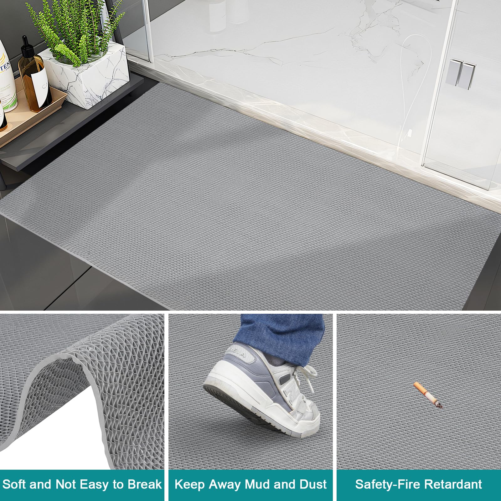 Tappetino antiscivolo per drenaggio, grigio, 500 x 90 cm | Stuoia impermeabile commerciale del pavimento, spessore di 5.5mm, area umida all'aperto dell'interno, tappeto a forma di S
