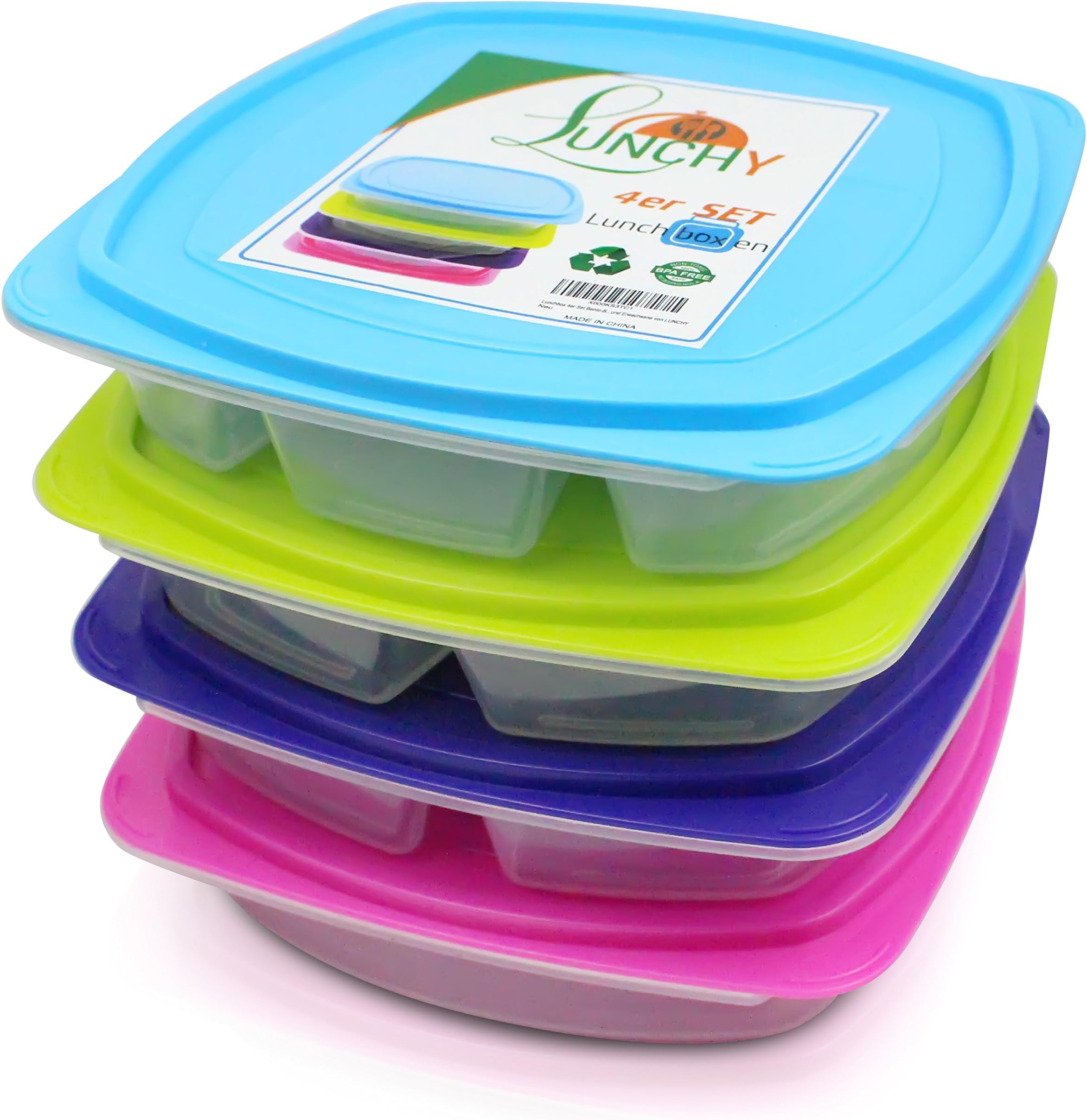 Lunchy Bento Set of 4 Leak-Proof Lunch Boxes with 4 Compartments with Divider for Children and Adults