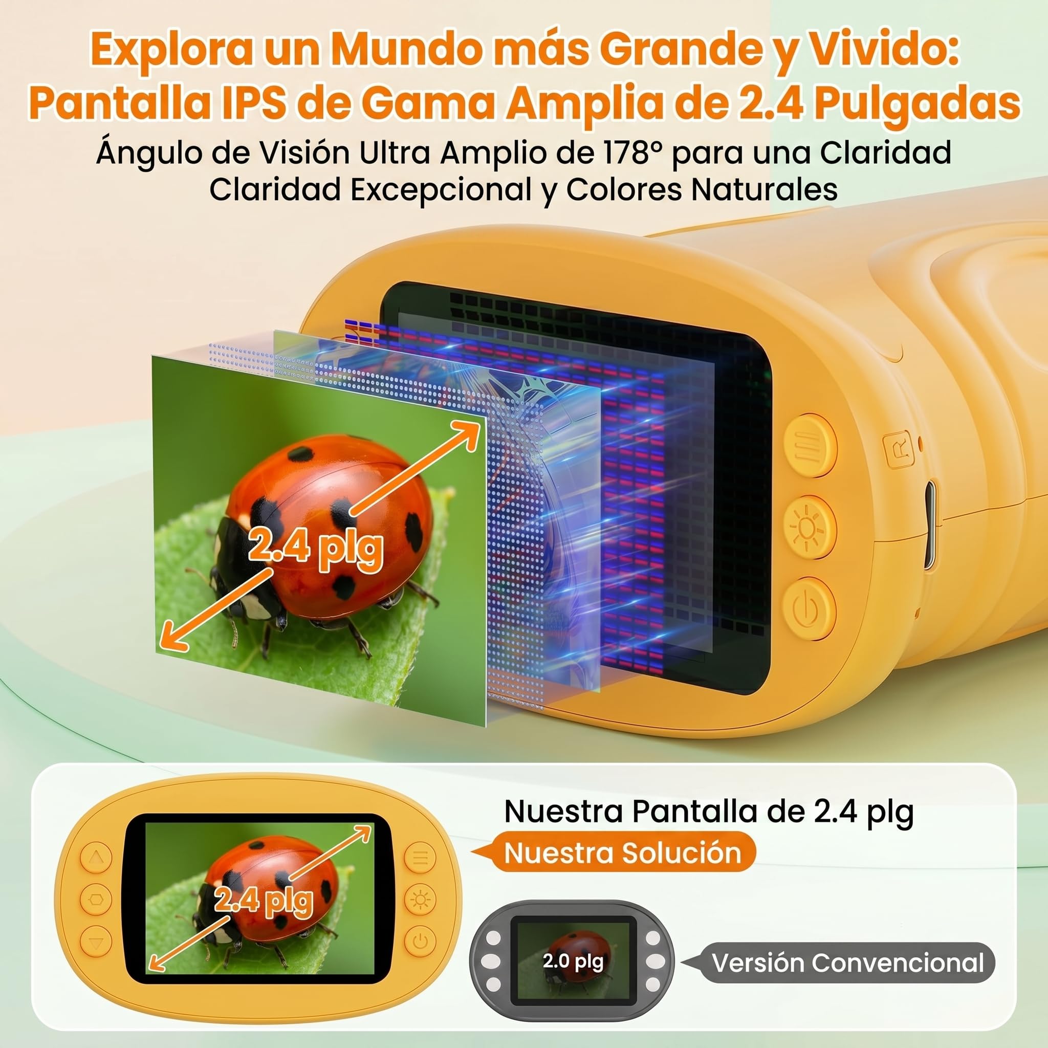 Microscopio para Niños, Microscopio Digital Infantil 4K Pantalla IPS 2.4" Zoom 1000X, Lupa Portátil 8 LED y Cámara Vídeo, Juguetes Stem Regalo Cumpleaños Niño y Niña 3-12 Años - Mandarina