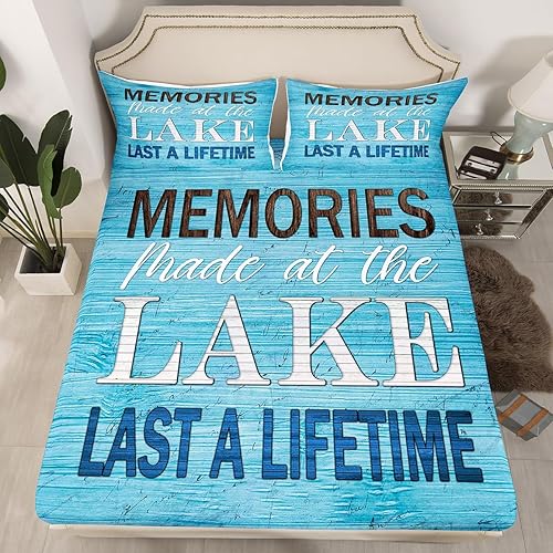 Miniatura 4 de Lake House - Juego de sábanas rústicas tamaño King, color azul marino y gris, 4 piezas para niños, niñas, niños y adultos, decoración de habitación