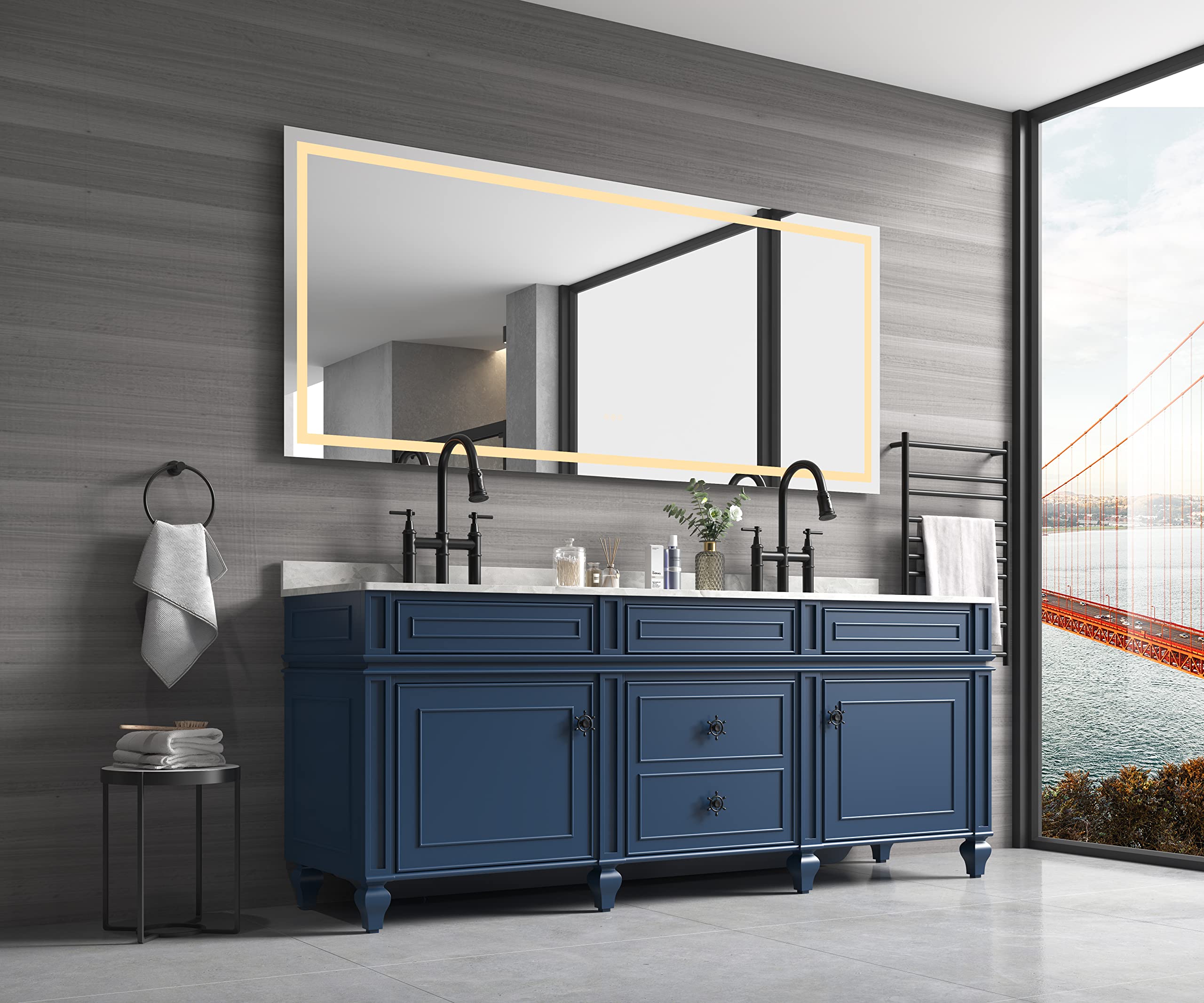 84 48 LED Lighted Bathroom Wall Mounted Mirror with High Lumen Anti-Fog Separately Control Bedroom Full-Length Mirror Bathroom