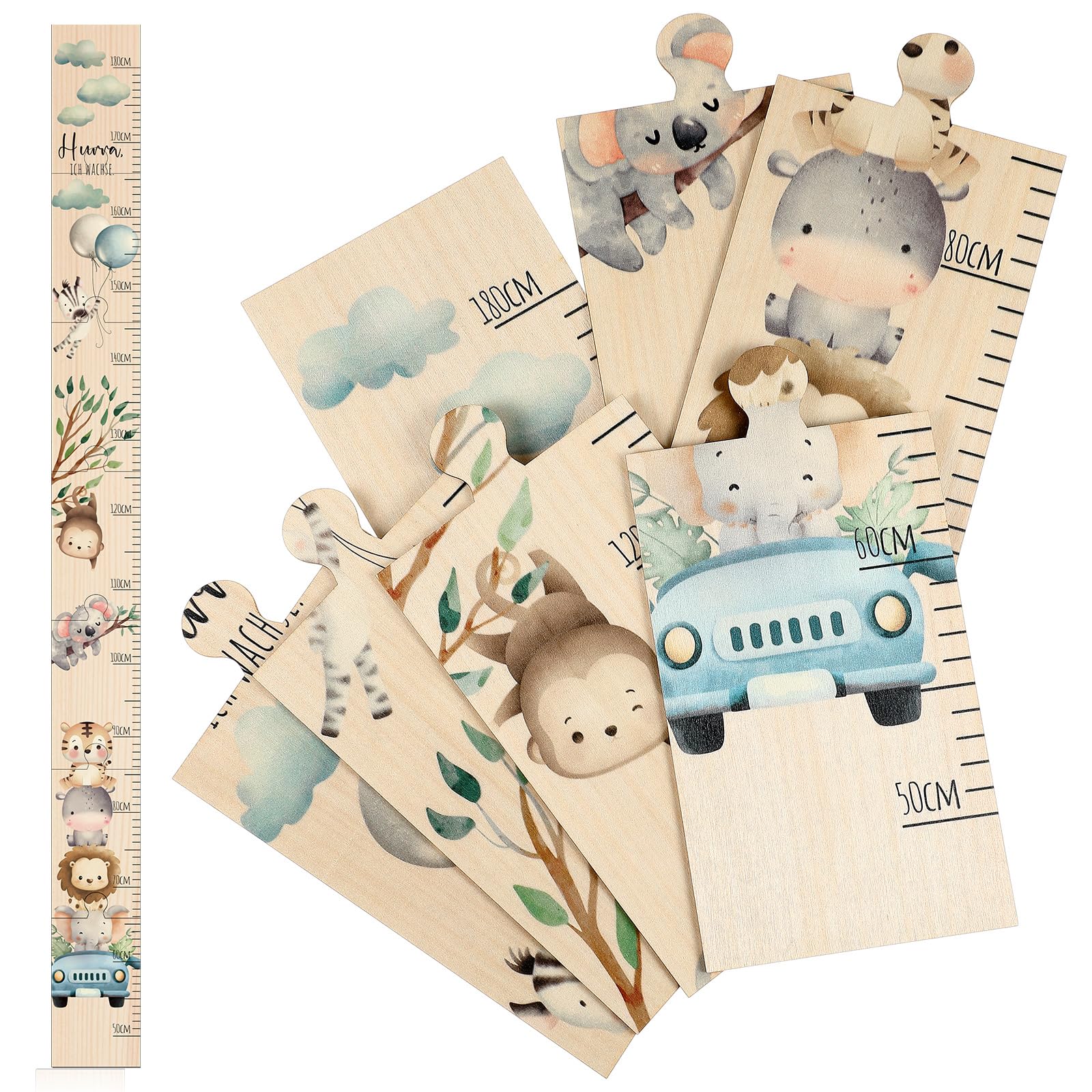 Otuuz Children's Wall Chart Height Measurement Chart Wooden Ruler with Animal Pattern Birth Gift Growth Suitable for Boys 50-180cm(Cute Animals)