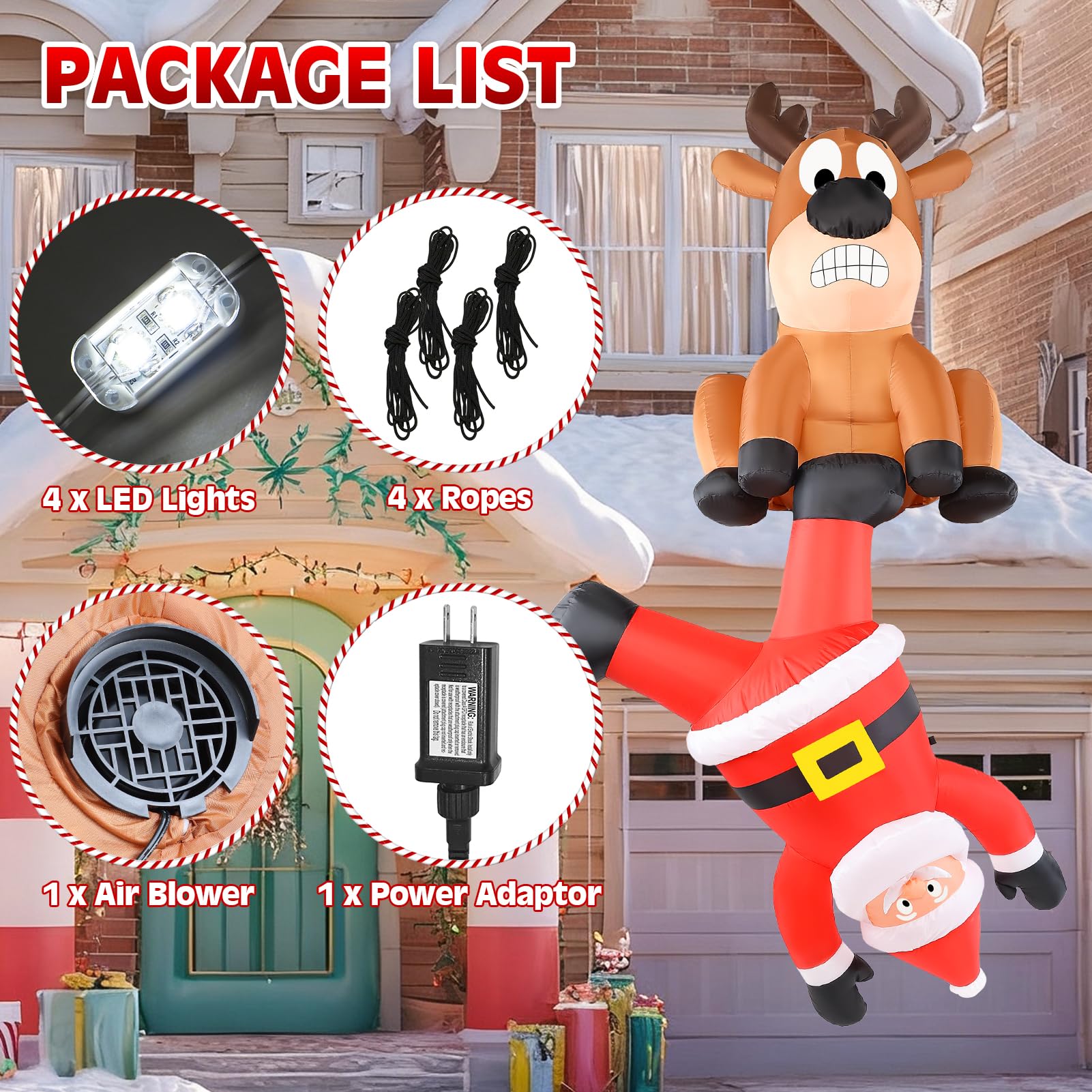 Decoración Inflable de Navidad para Escalar Papá Noel y Renos al Aire Libre, 8 pies, Gigante, Divertido, para Colgar, inflables, Fiesta de Navidad, con Luces LED, decoración de jardín, césped