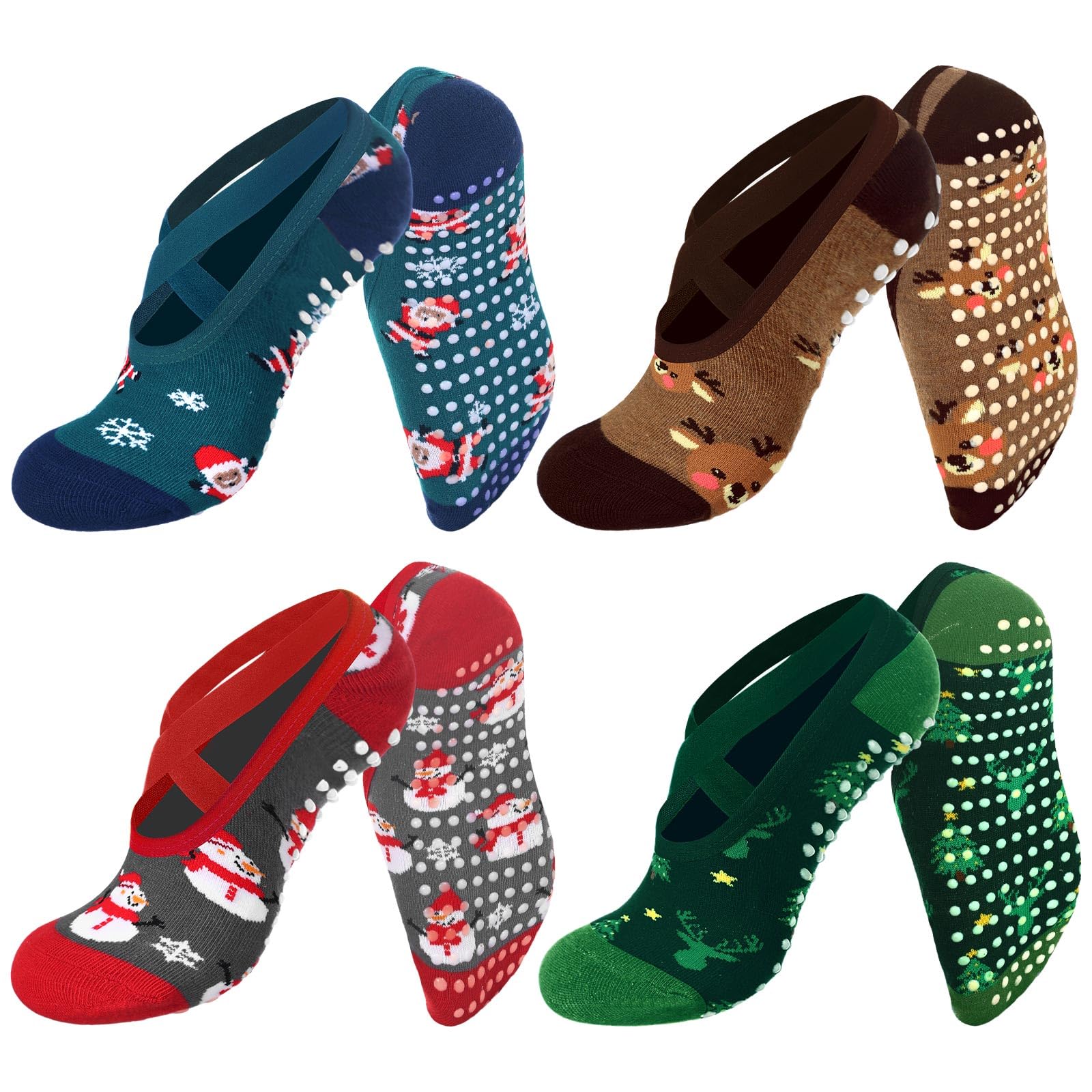 8 Pairs Christmas Yoga Socks for Women Non-slip Grips Straps Ideal for Pilates Christmas Gifts for Xmas Holiday