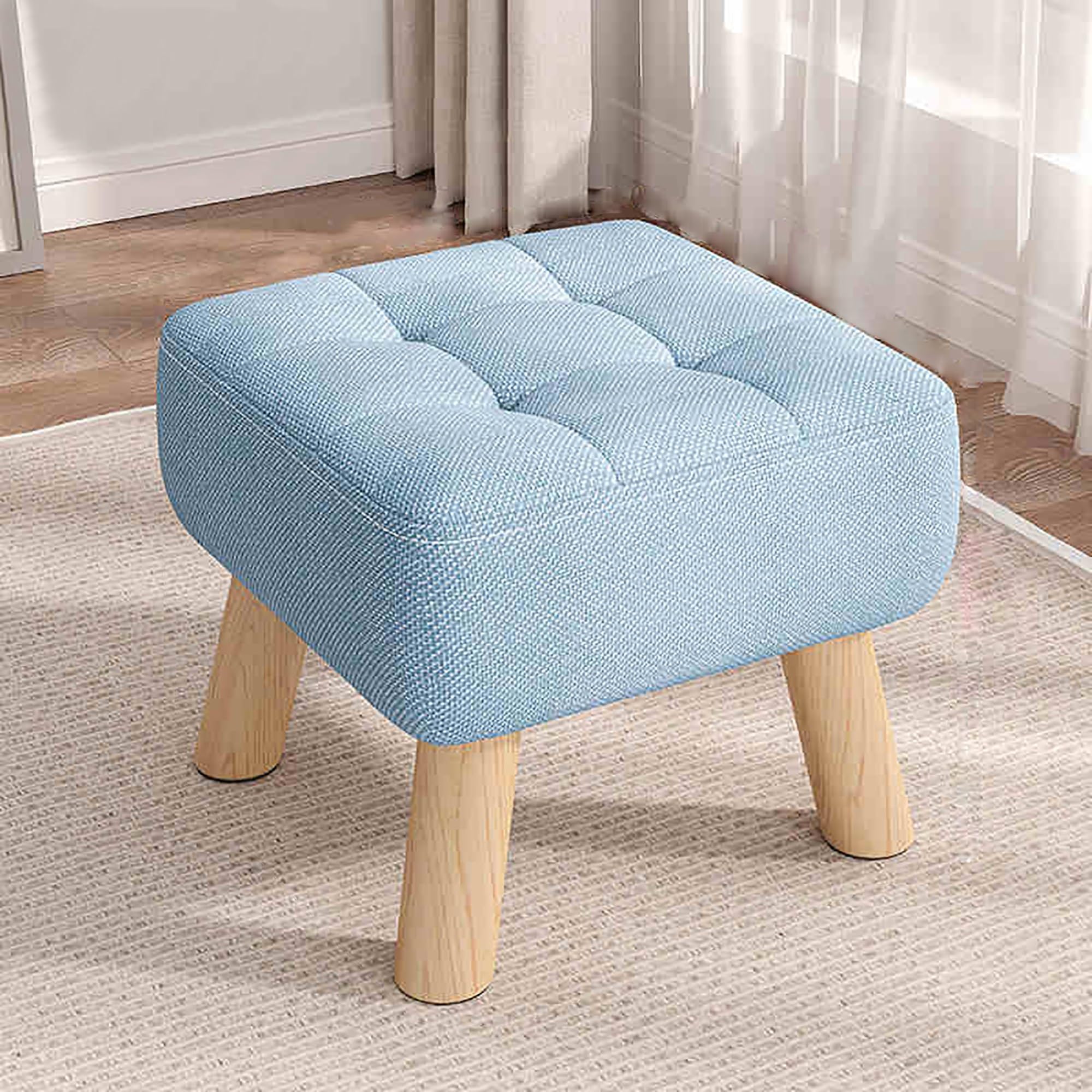 LWJSOCP Multi-Functional Ottoman with Footrest Small Pouf for Shoe Changing Coffee Table Leather Makeup Stool Upholstered Accent Furniture Blue 30x30x26cm