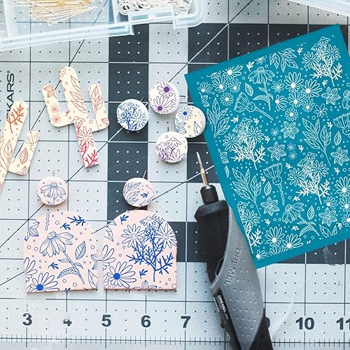 Miniatura 4 de OLYCRAFT Plantillas de arcilla de 4 x 5 pulgadas, plantillas de serigrafía de cardo, acianos de seda, pantalla de seda no adhesiva para plantas de