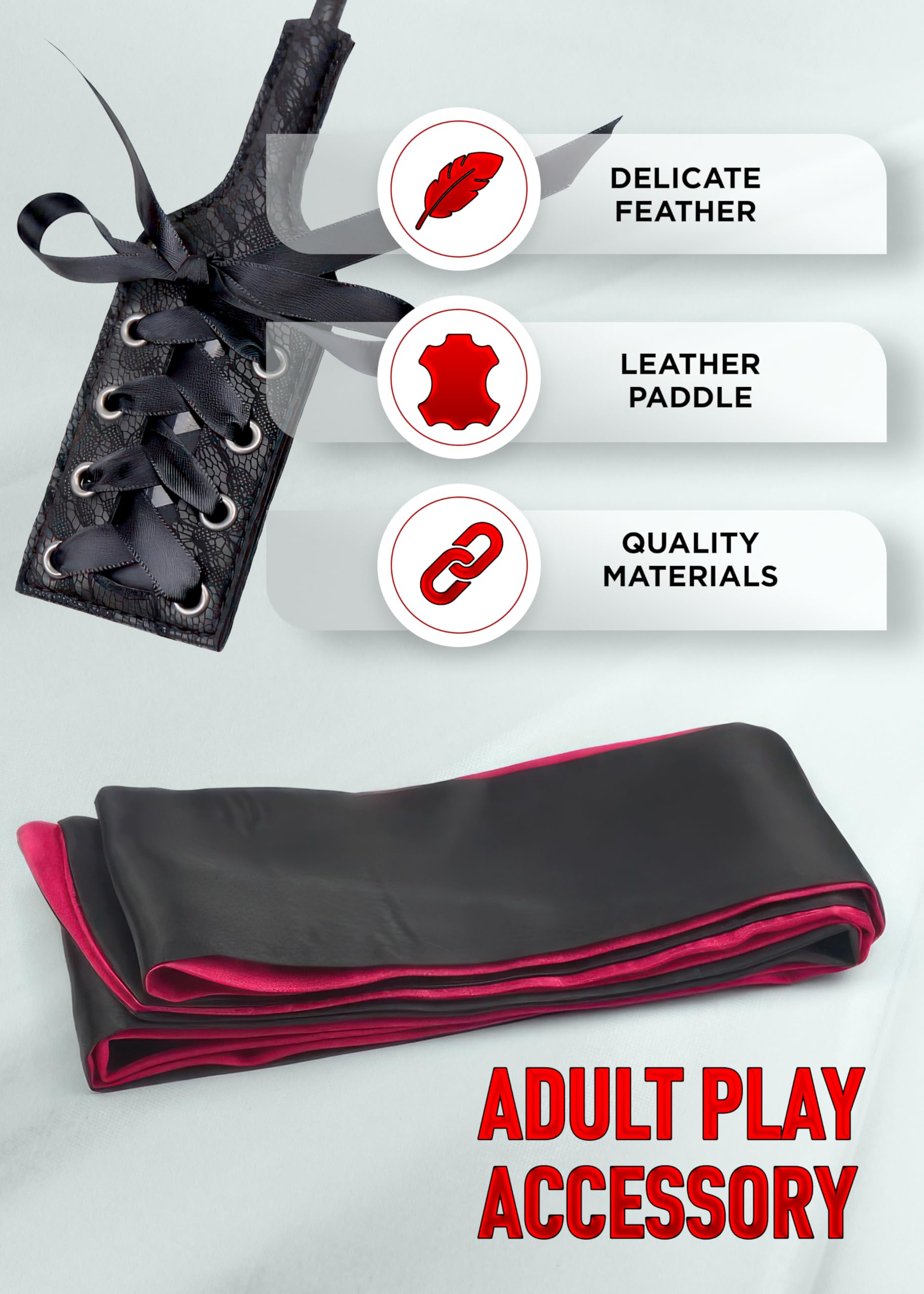 BDSM Adult Spanking Feather Tickler 16 inch Sex Blindfold Eye Mask 59" for Sex Play, Sexy Bondage Restraints Fetish Toys - 2pcs Sex SM Starter Kit: Red Black