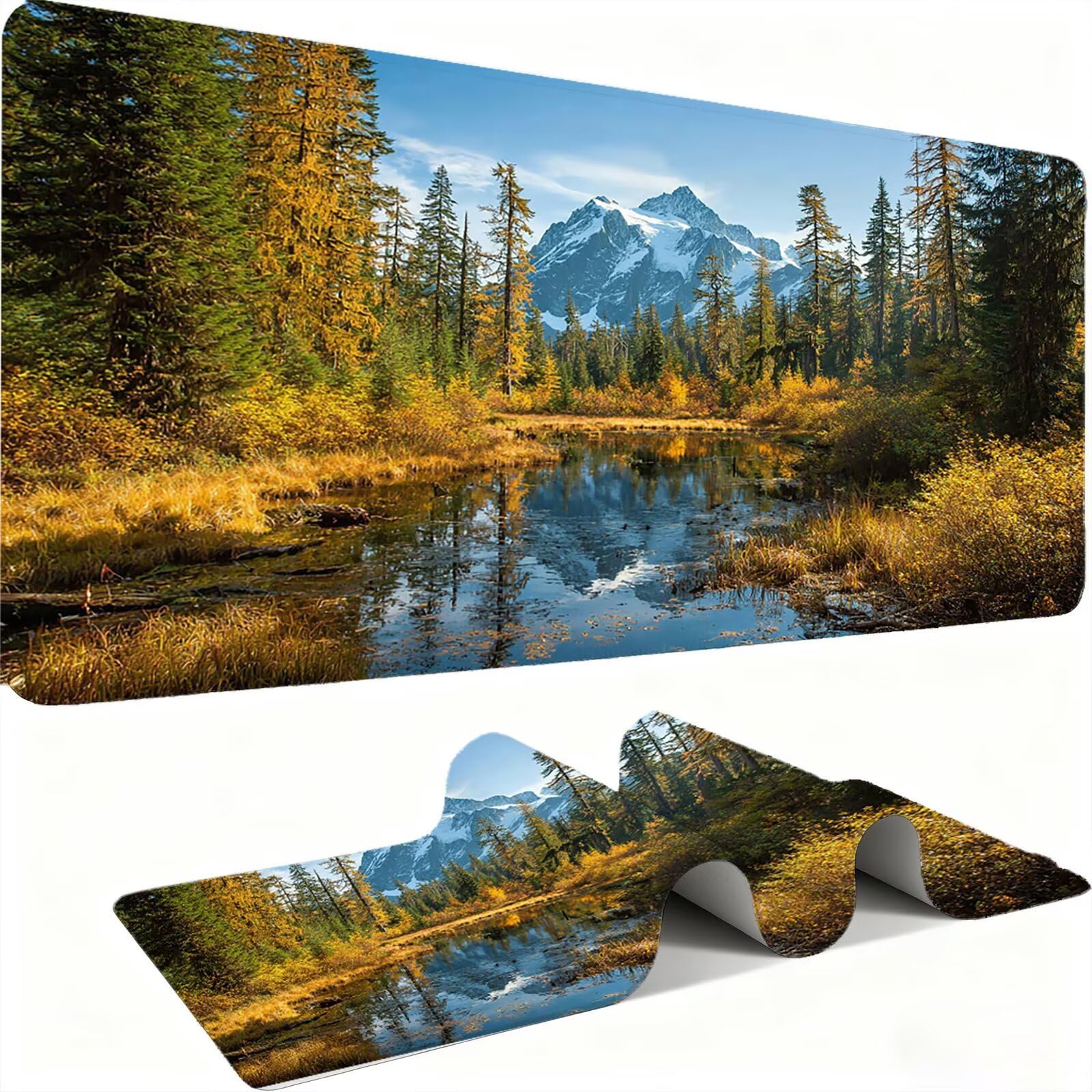 Podkładka pod mysz górę/jezioro XXL 1500 x 800 mm duża podkładka pod mysz szyte krawędzie wodoodporna antypoślizgowa duże rozszerzone akcesoria biurowe do komputera, przenośny poprawia precyzję i