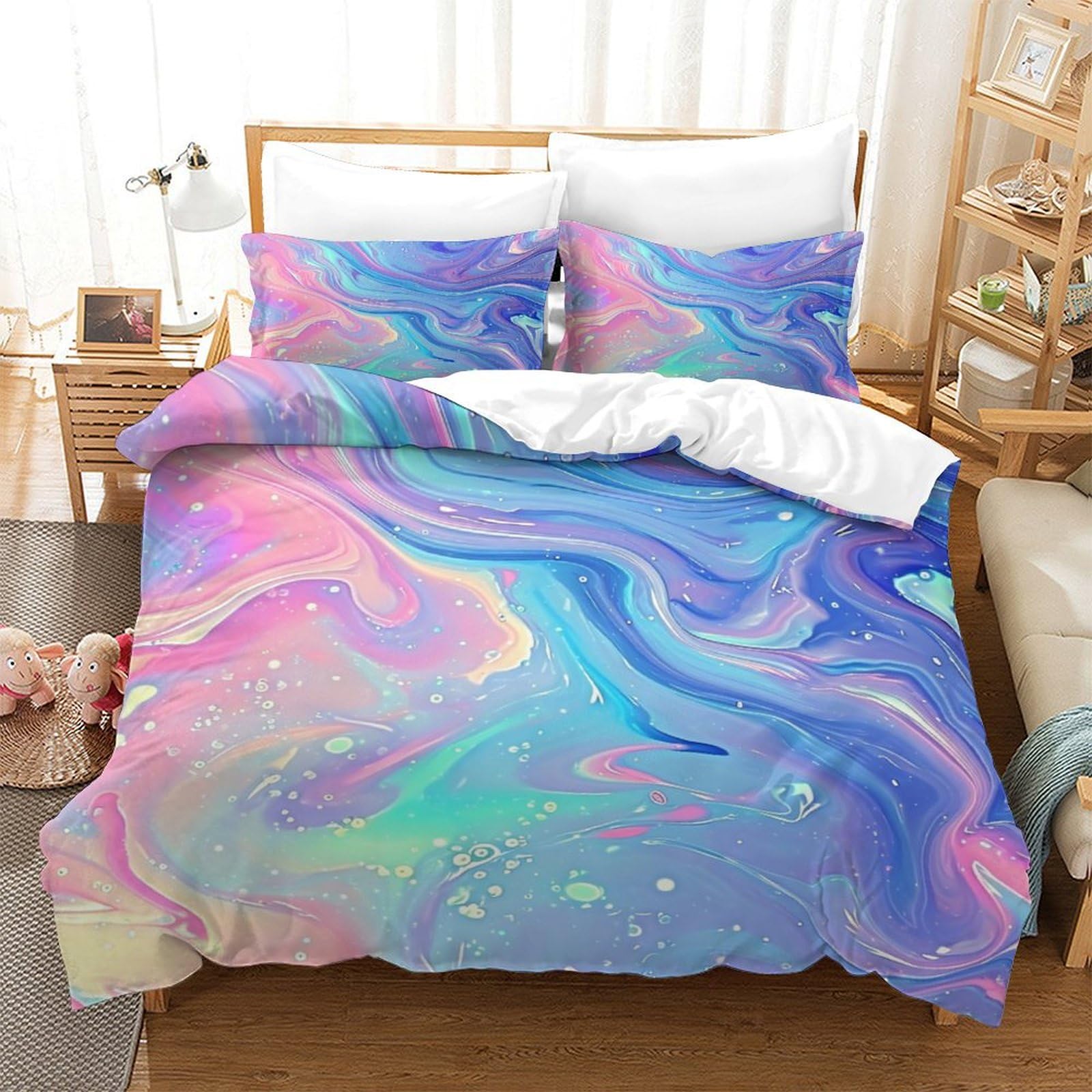 P1S9U7W5Y Dreamy Gradient 3D Printed Duvet Cover Set 3pcs Microfiber Marble Pattern Bedding Set King（220x240cm）