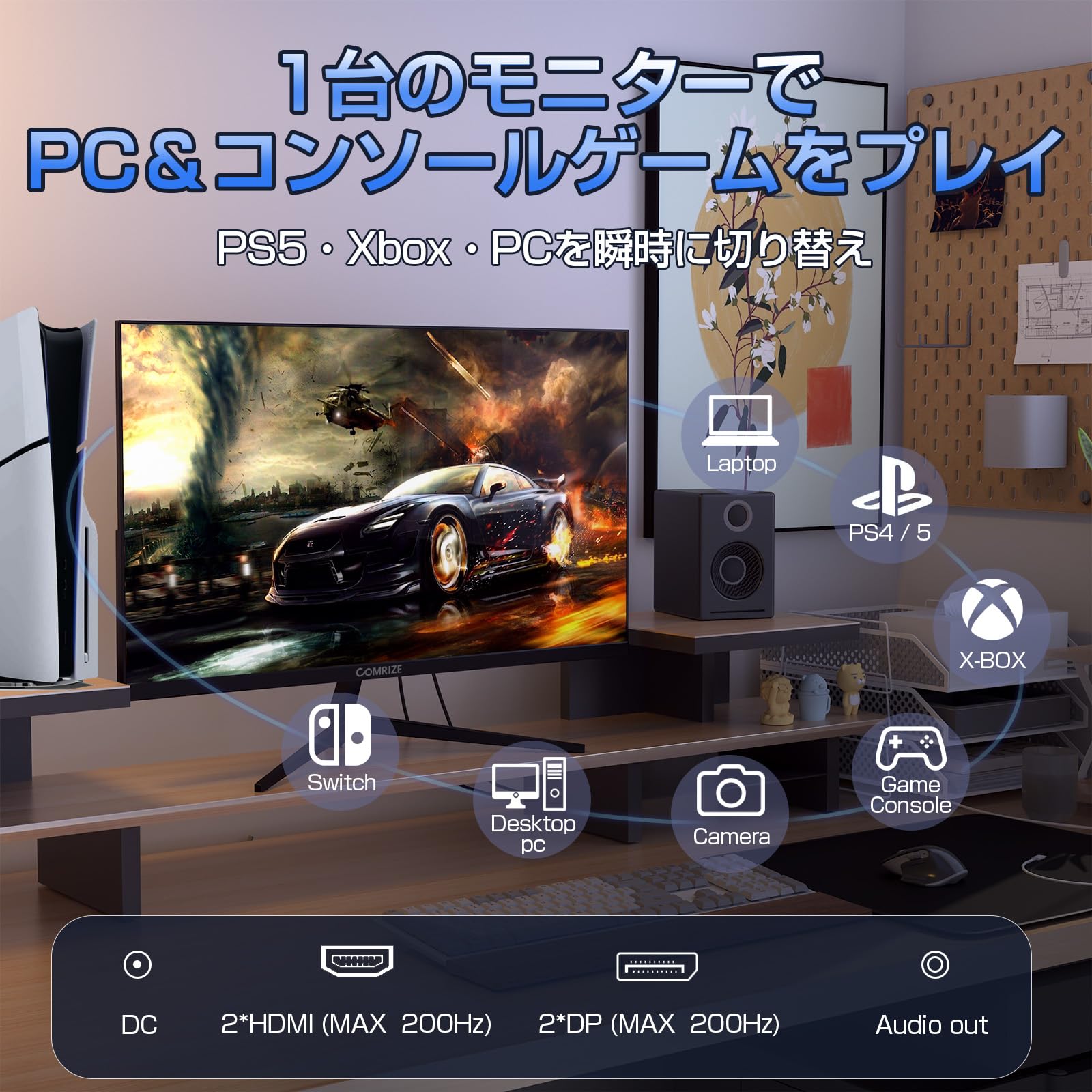 【新品未使用】COMRIZE 27インチ ゲーミングモニター 2560x1440 Comrize ゲーミングモニター 27インチ 2560×1440 WQHD解像度 200Hz