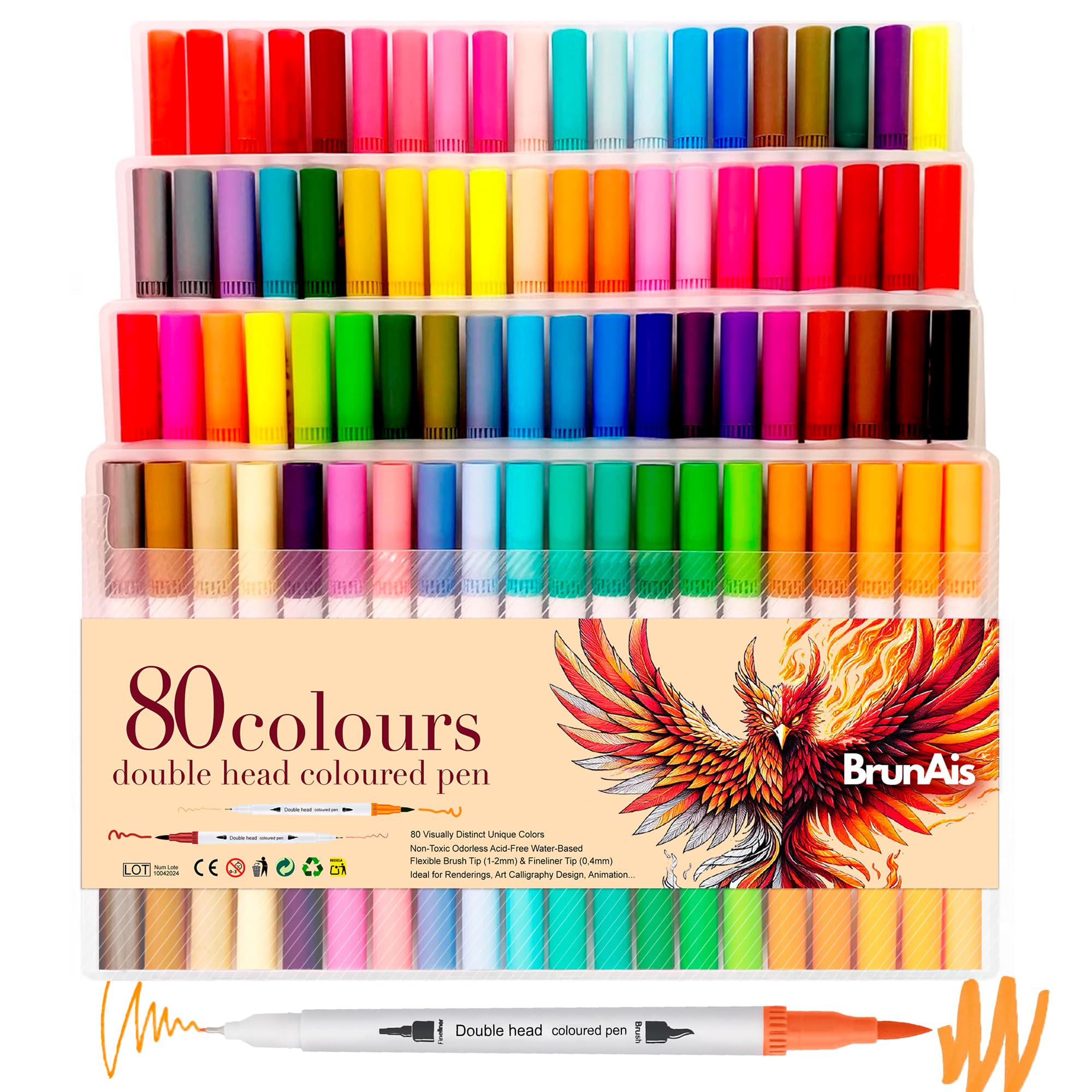 BRUNAIS Rotuladores Lettering - Rotuladores Doble Punta Pincel y Fina para Mandalas y Sombrear - Lettering kit Para Niñas - colores para pintar - Tinta a Base de Agua