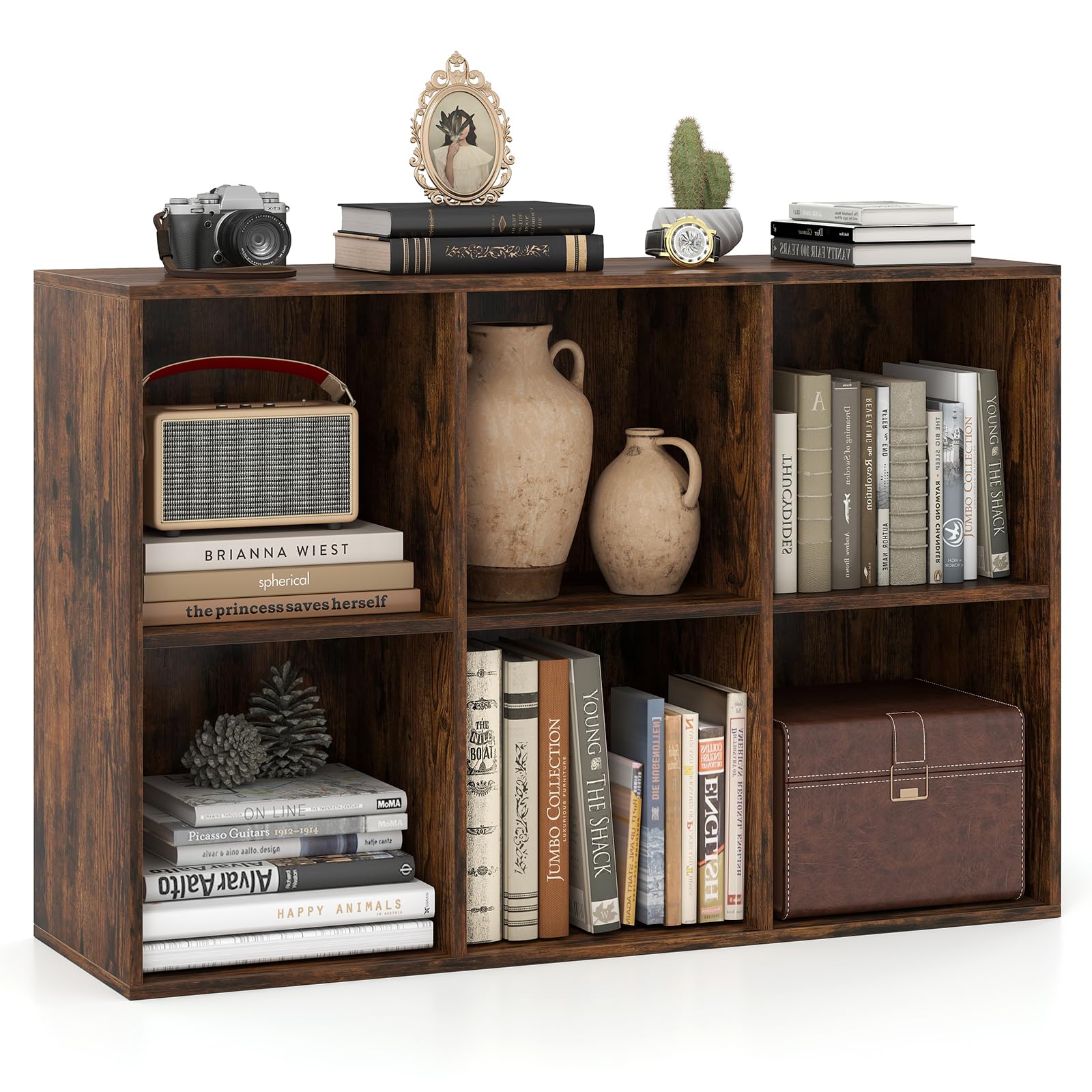 CASART Cube Storage Unit, Open Shelf Bookcase with Anti-Tipping Kits, Modern Compact Display Bookshelf for Living Room Study Office (Brown, 6-Cube: 91 x 29 x 61cm)