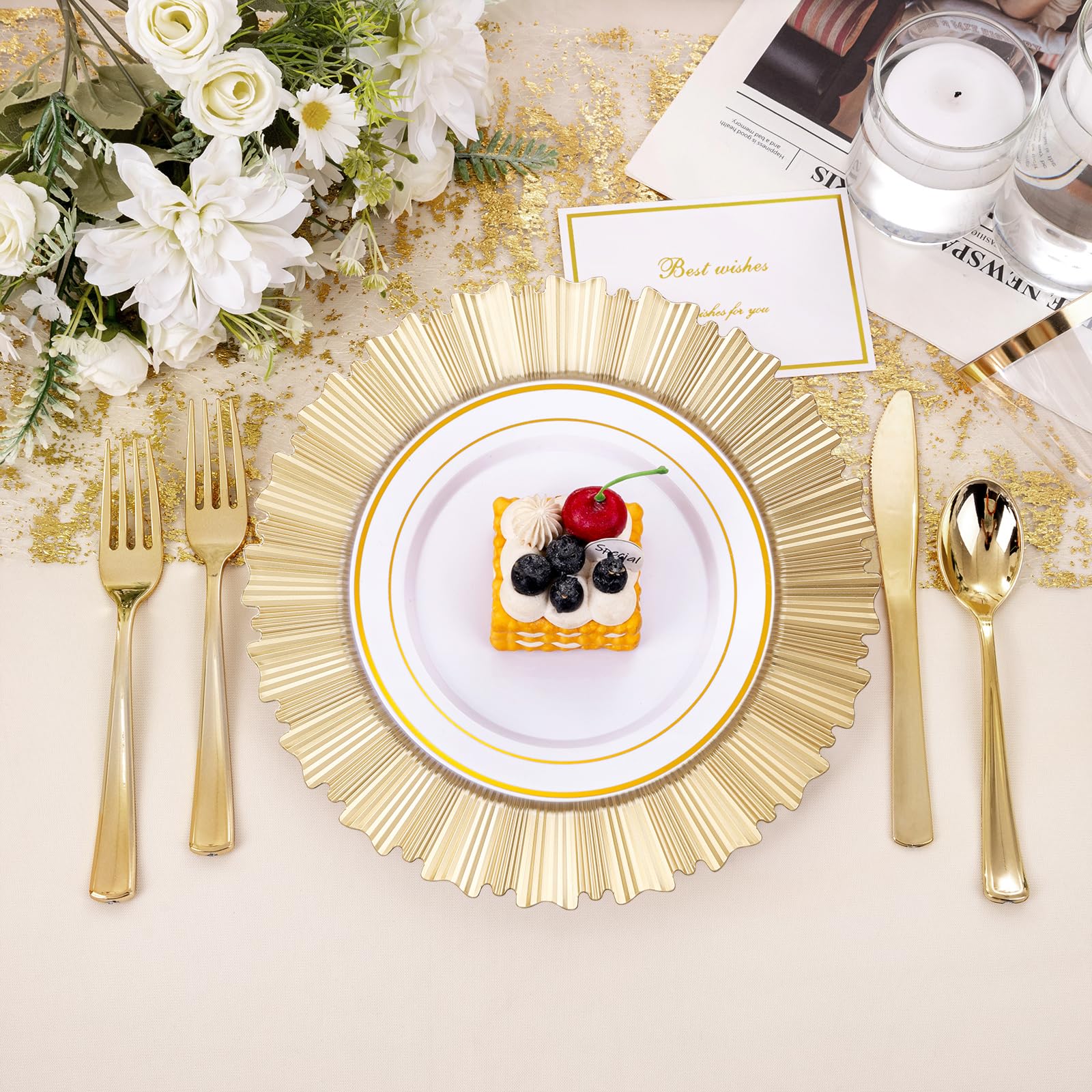 Dollar Tree Charger Plates 12 Pack Gold Plastic Charger Plates, 13