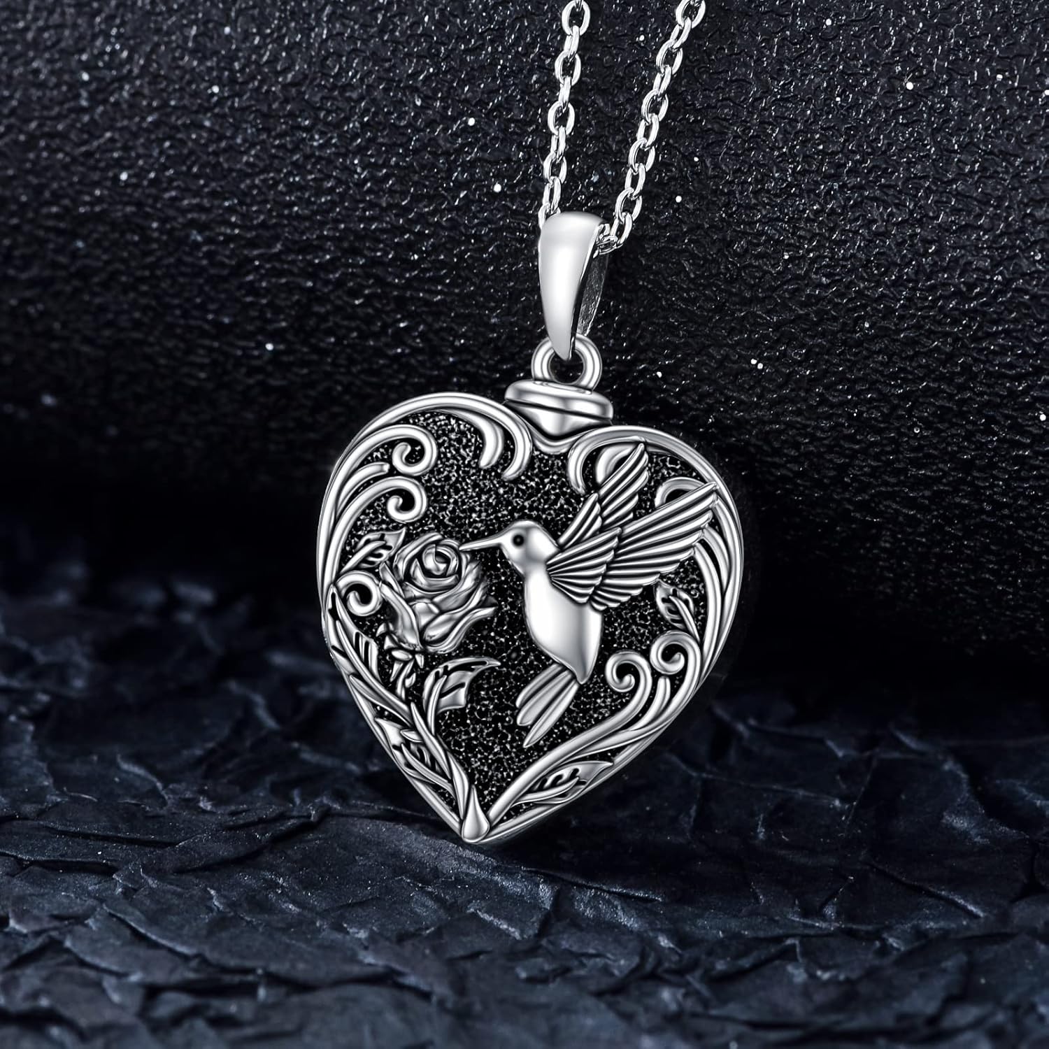 TOUPOP Hummingbird Urn Necklace for Ashes 925 Sterling Silver Heart Cremation Jewelry Keepsake Pendant with Funnel Filler Memorial Christmas Gifts for Women Mom Wife - Image 4