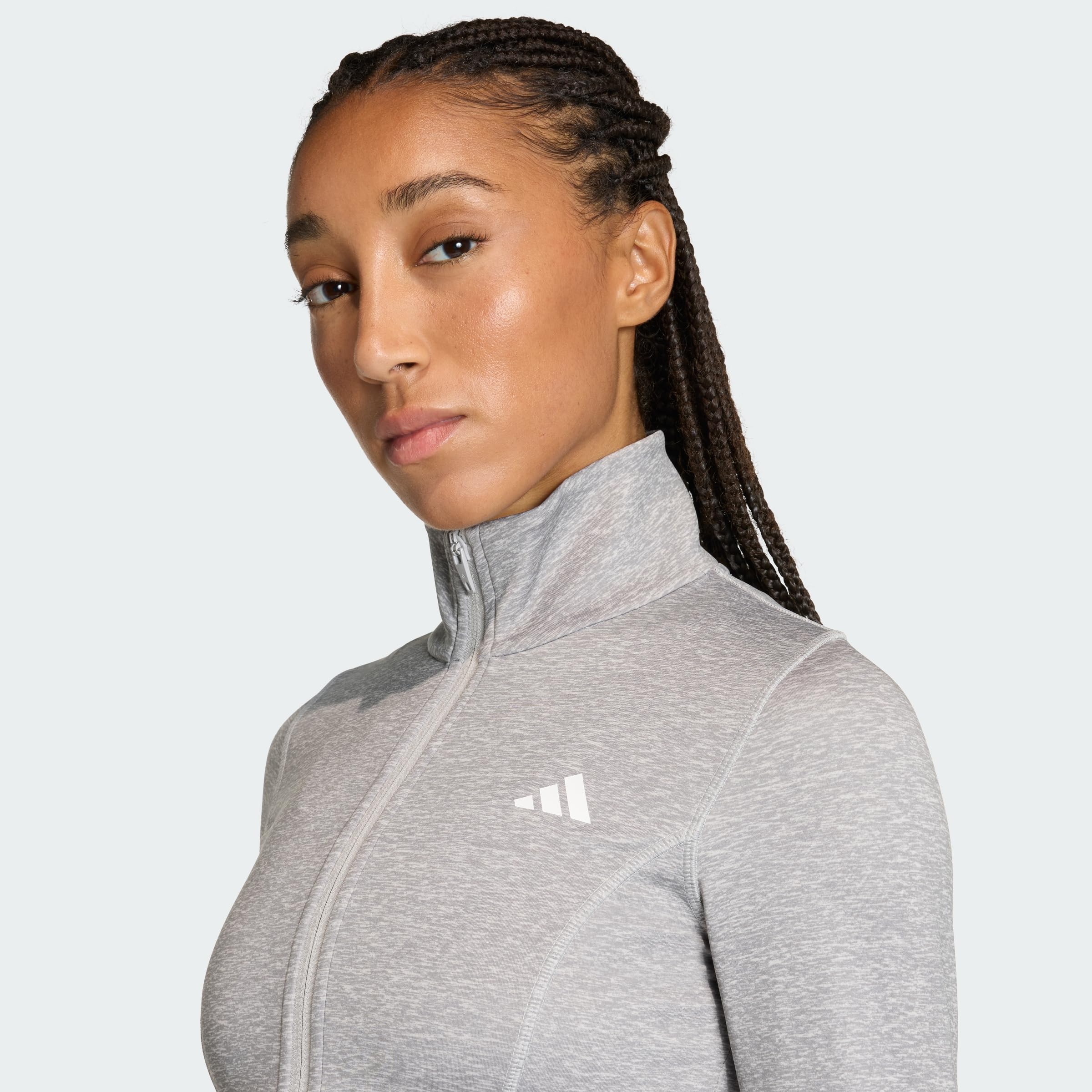 adidas Kobiety Workout Essentials Heather Zip Through Sweatshirt, grey two mel, L