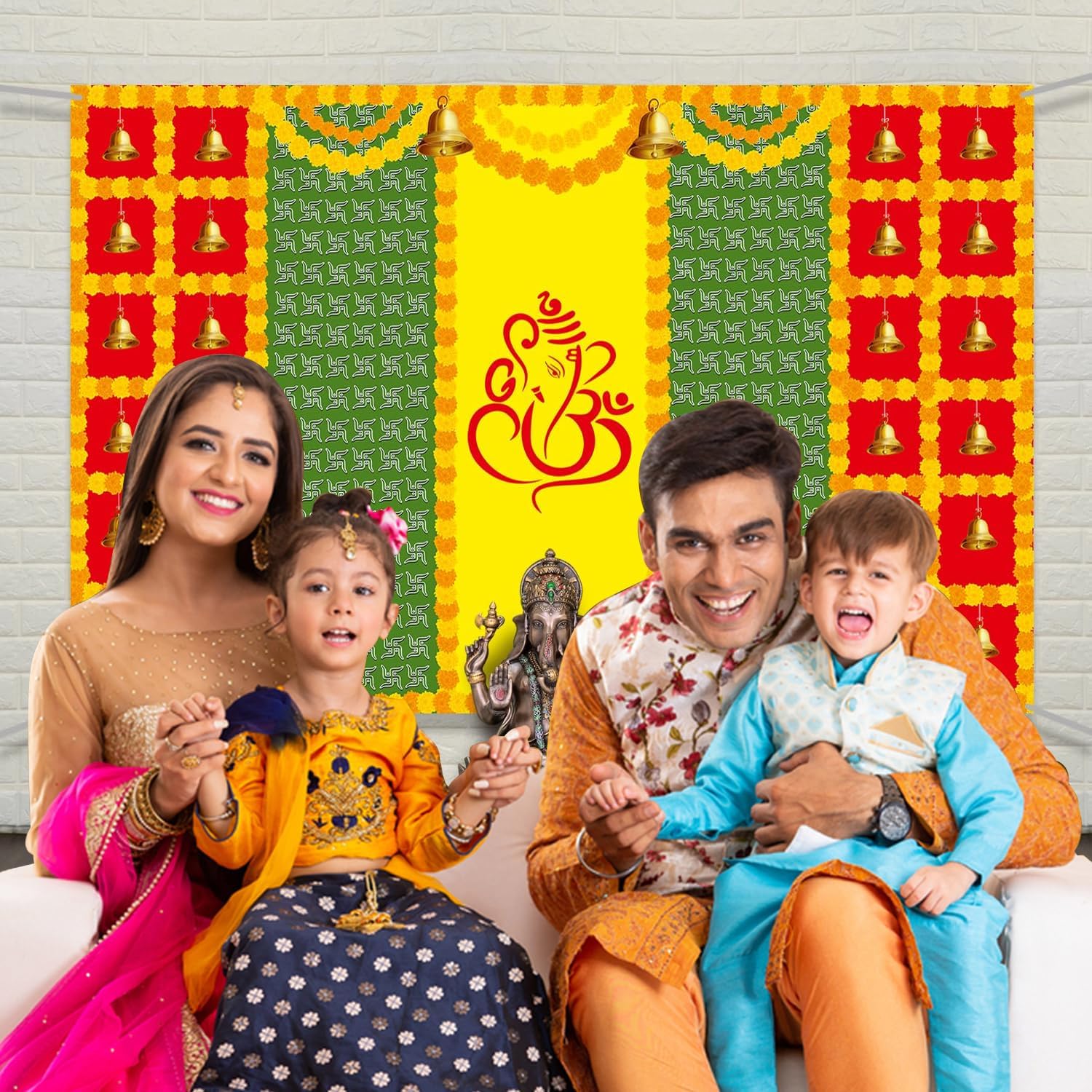 Party Propz Backdrop for Pooja Decorations - 1 Pc (8ft*5ft) Pooja Backdrop Decorations, Diwali Decoration for Home Decor, Navratri Decoration Items, Haldi Decor, Background Cloth Setup - Image 7 thumbnail