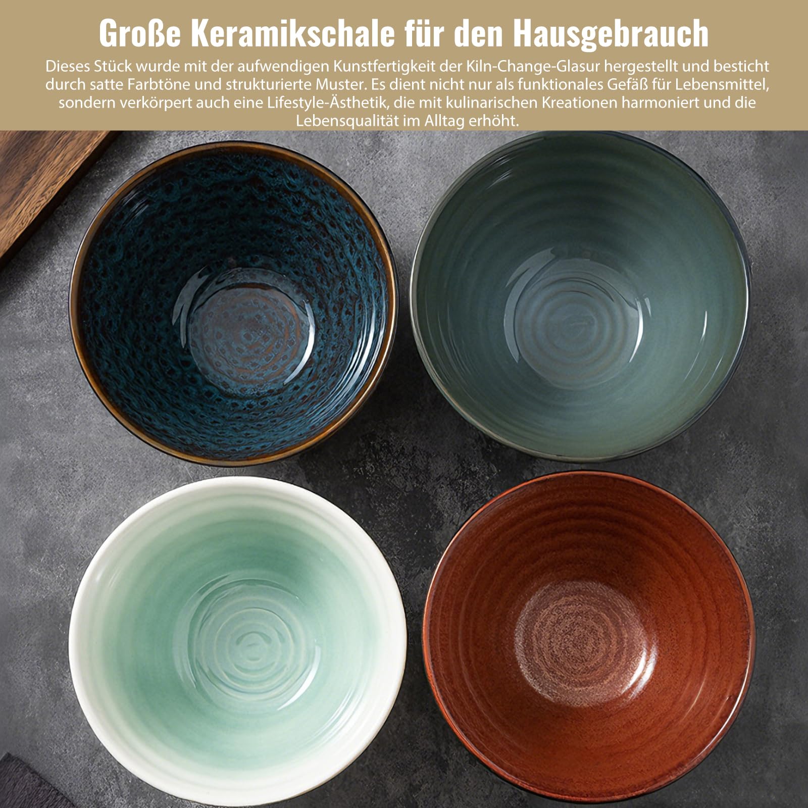 2 x 1600ml Ramen Schüssel Set, Ramen Set aus Keramik mit Essstäbchen, Gabel und Löffeln, Suppenschüssel Spülmaschinenfest Geschirr für Nudeln Suppen Getreide Salate Geschenke (Flammenrot)