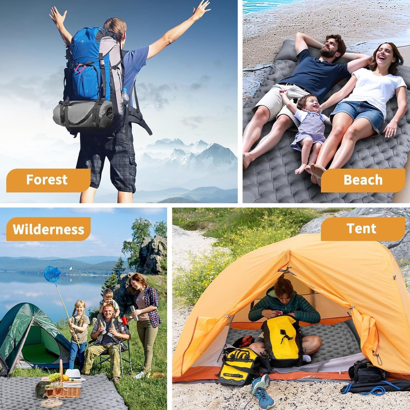 Materac Powietrzny Camping Wodoodporny Napinany Materac Turystyczny Dla 2 | Składane Oprzyrządowanie Namiotowe na Wędrówki Podróże Piknik Wędkarstwo