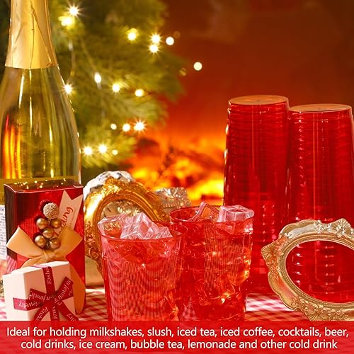 Miniatura 4 de 100 vasos de plástico duro transparente de 10 onzas, vasos desechables, vasos de neón resistentes para fiestas, copas de vino de plástico, copas de