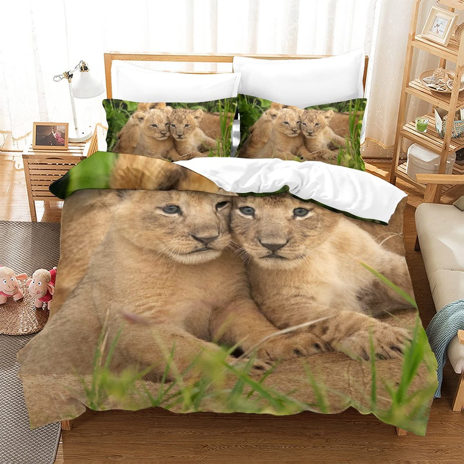 Housse de couette 3D lion couvre-lit imprimé ensemble de literie 3 pièces king 220x240cm