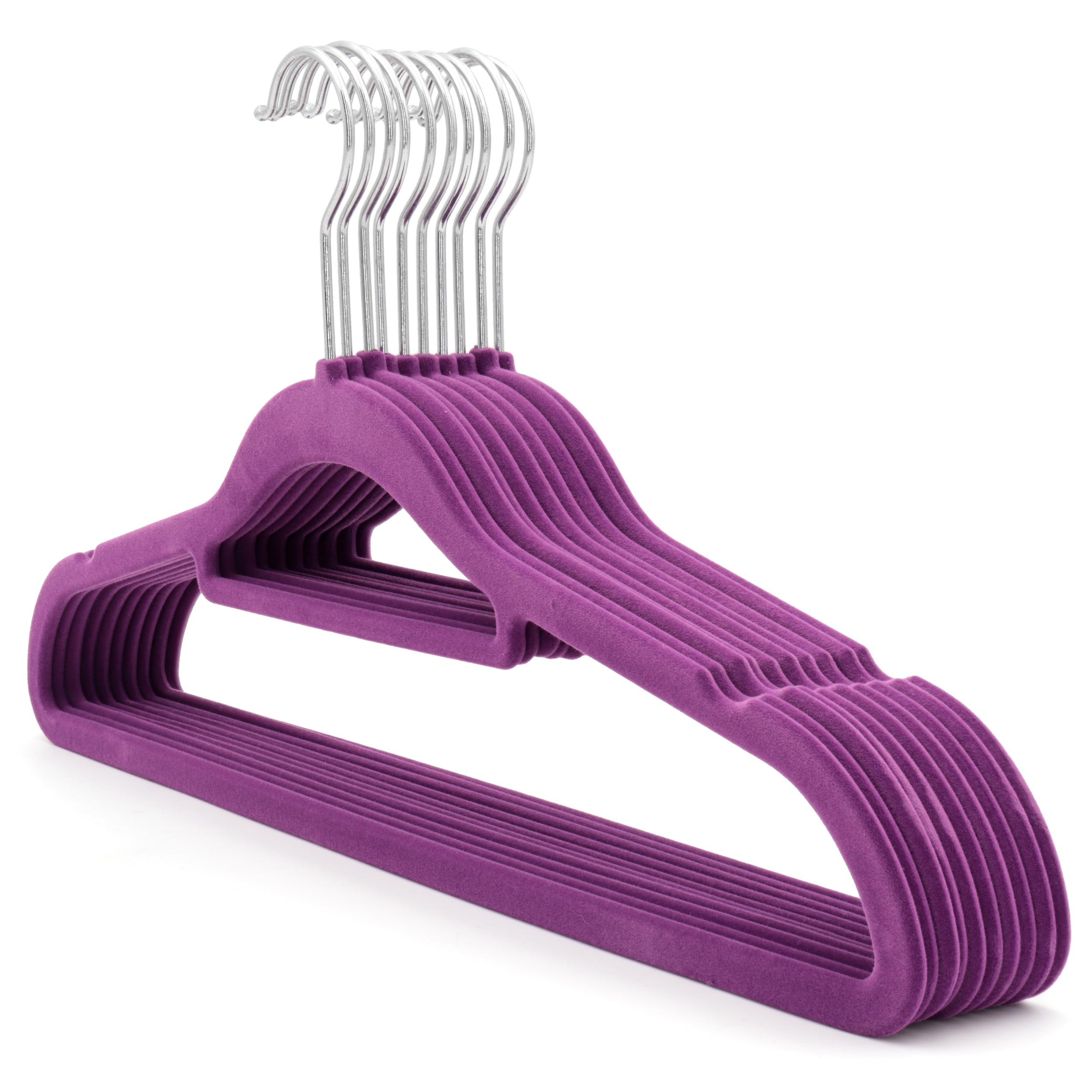 The Hanger Store 20 Purple Non-slip Flocked Velvet Space Saving Coat Clothes Hangers with Trouser Bar โ image 1
