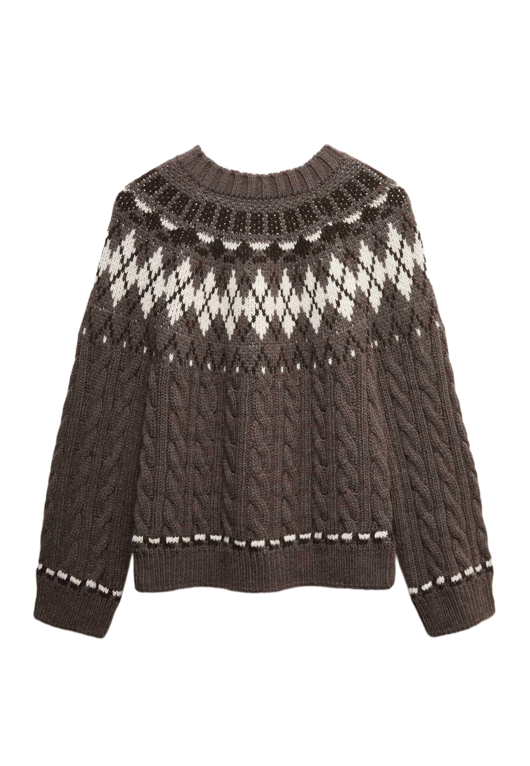 Marks & Spencer Jersey de Punto de Ochos de Cuello Redondo con Diseño Fair Isle para Mujer, Ajuste Normal