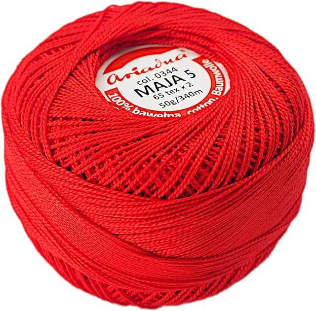 Pearl Crochet Cotton Embroidery Ball Yarn 229yd/210m Quality Thread 50g Size 5 Red (344)