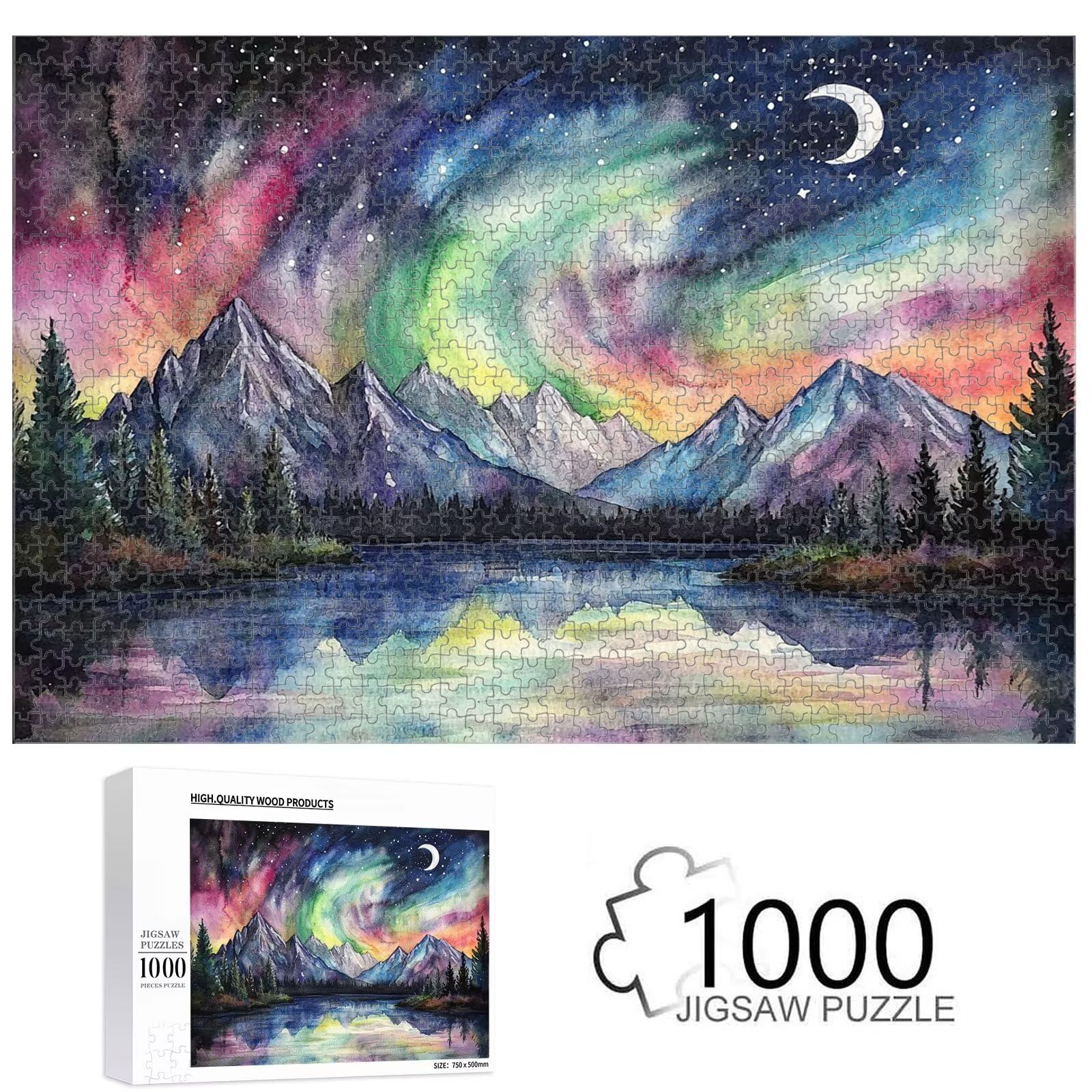 1000 Teile Puzzle für Erwachsene, Sternenhimmel & Berg Holz Puzzle 1T#601