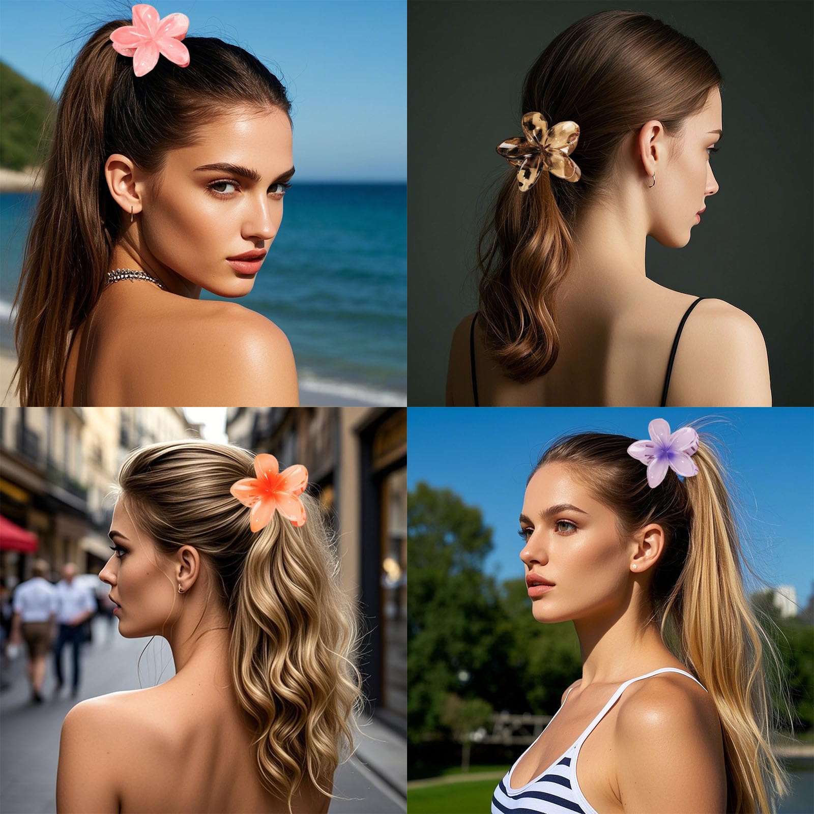 Flomiara 3PCS Flower Hair Clips for Women Hawaiian Hair Claws Summer Travel Hair Accessories, Lateral Strong Hold - Image 3