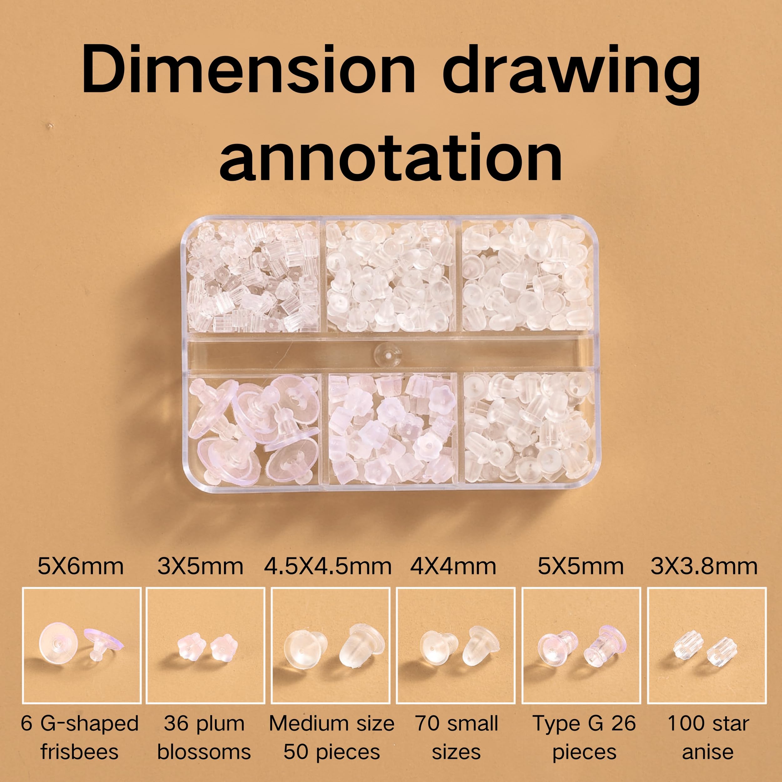 288 piezas 6 estilos de cierres transparentes para aretes, tapones de bala de silicona hipoalergénicos para orejas sensibles, joyería DIY y reparación de aretes, con caja de almacenamiento — view 3