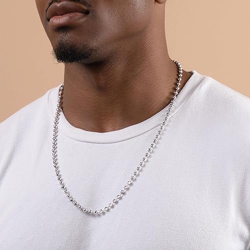 Miniatura 2 de PORI JEWELERS 925 Sterling Silver 3mm, 4mm, 5mm Moon Cut Bead Chain Necklace - Made in Italy - Yellow, Silver