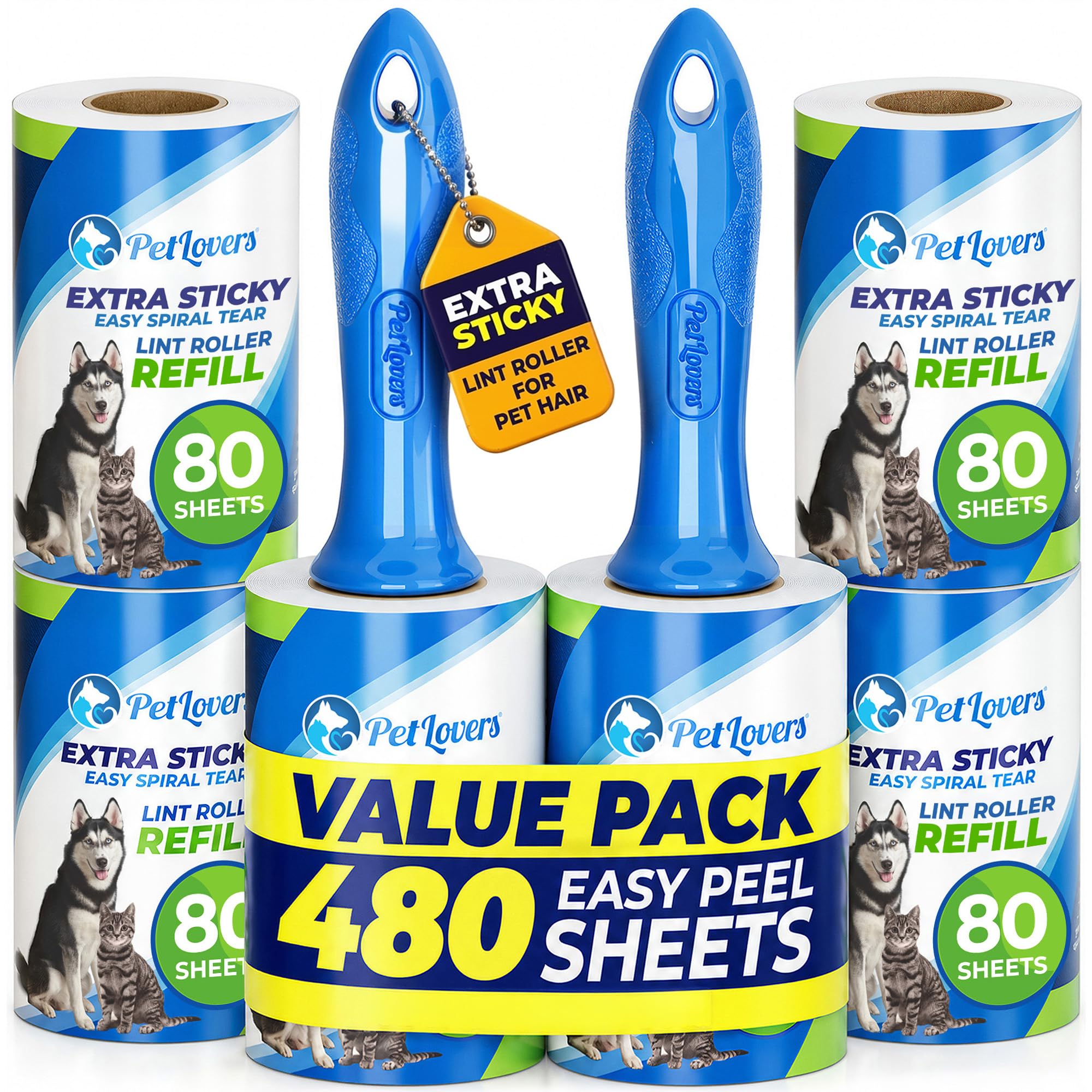 PetLovers Lint Rollers for Pet Hair Extra Sticky 6 Pack - Lint Remover for Clothes