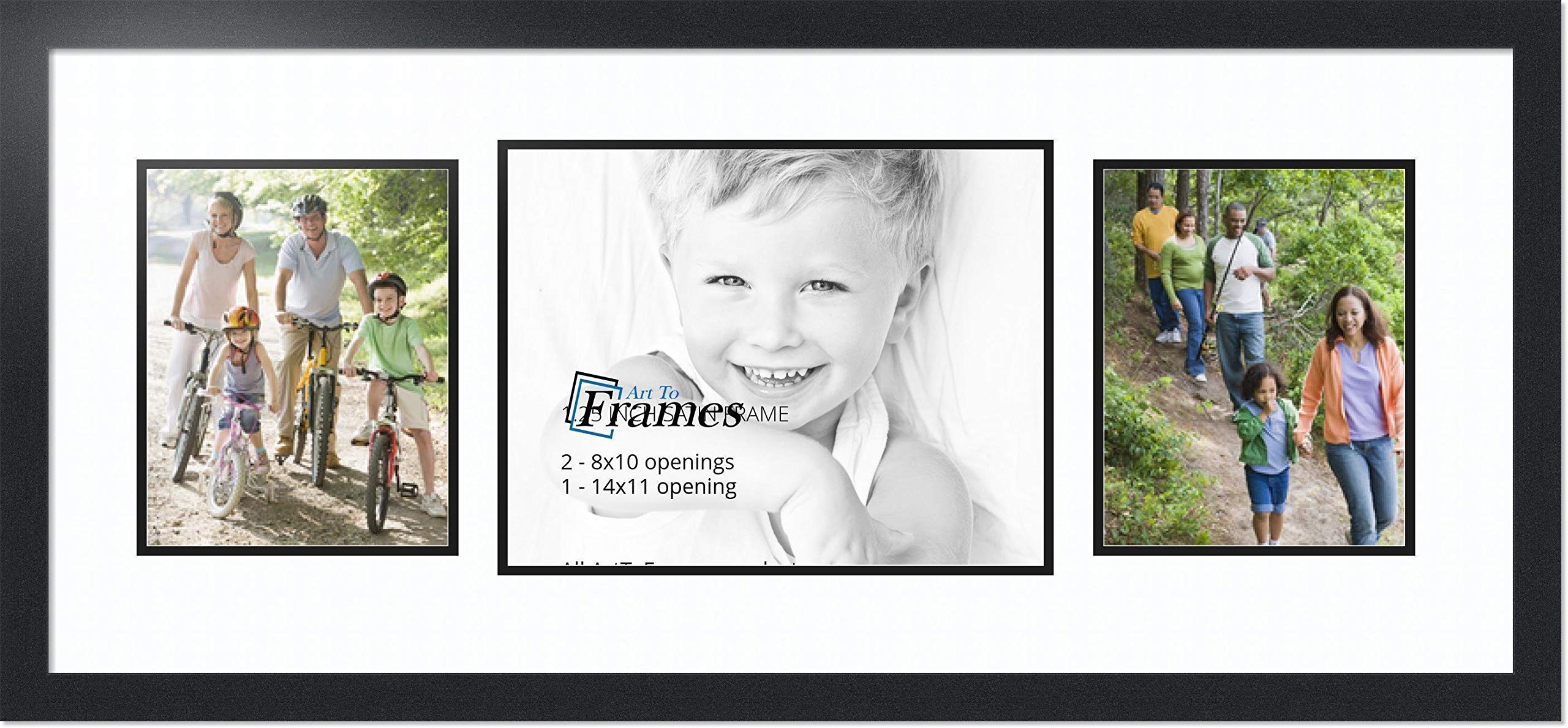 ArtToFrames Collage Photo Frame Double Mat with 1 - 11x14 and 2 - 8x10 Openings and Satin Black Frame